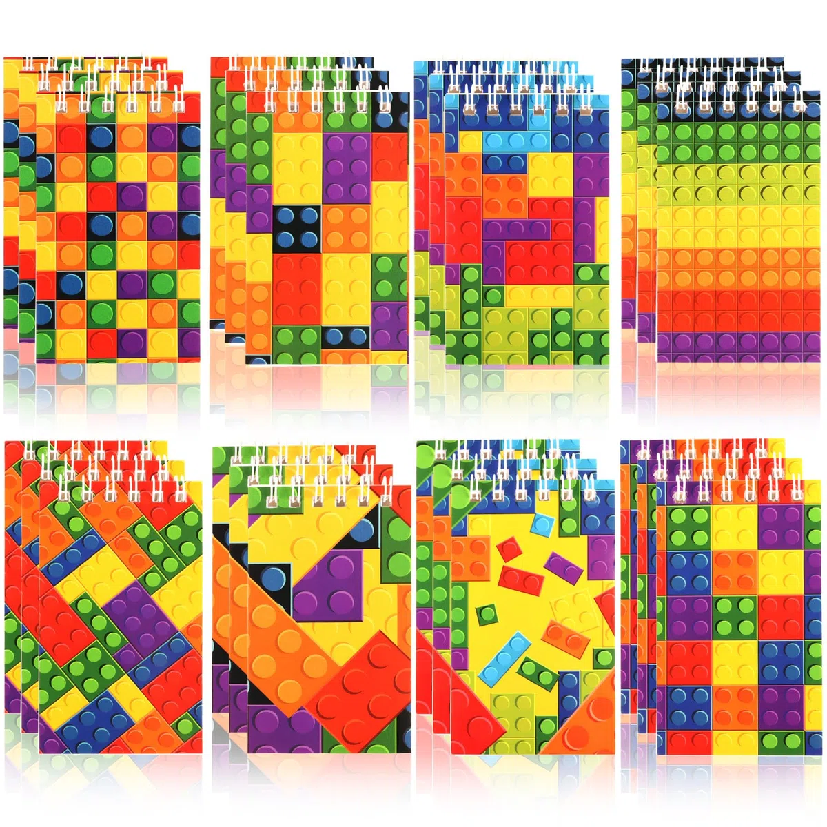 Atiloy Paquete de 24 mini cuadernos de bloques de construcción a granel, coloridos blocs de notas en espiral para niños, suministros de fiesta temática de carnaval, decoración para adolescentes, niñas