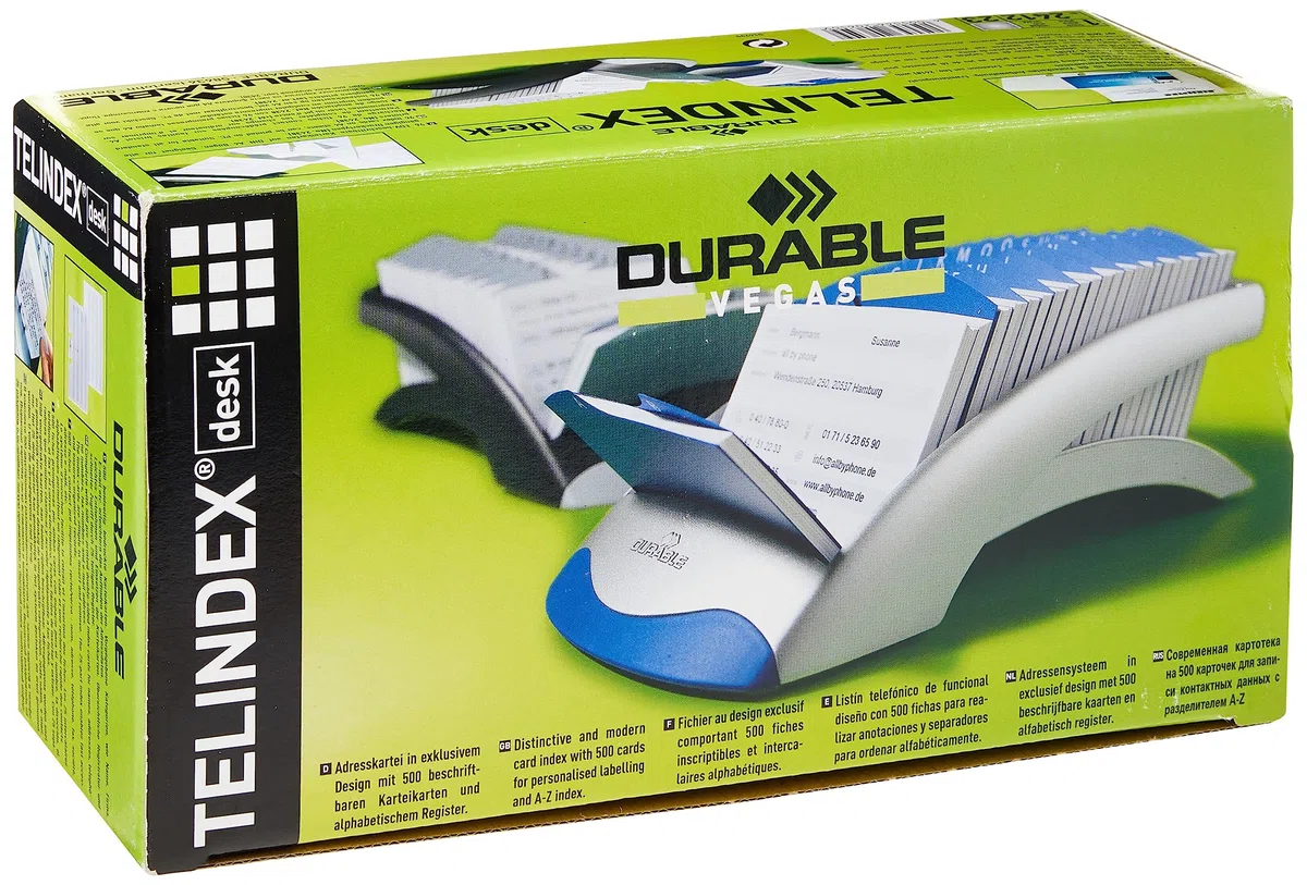 Durable 241223 Índice de la tarjeta de dirección de escritorio TelIndex (500 tarjetas de índice) 1 pieza, plata