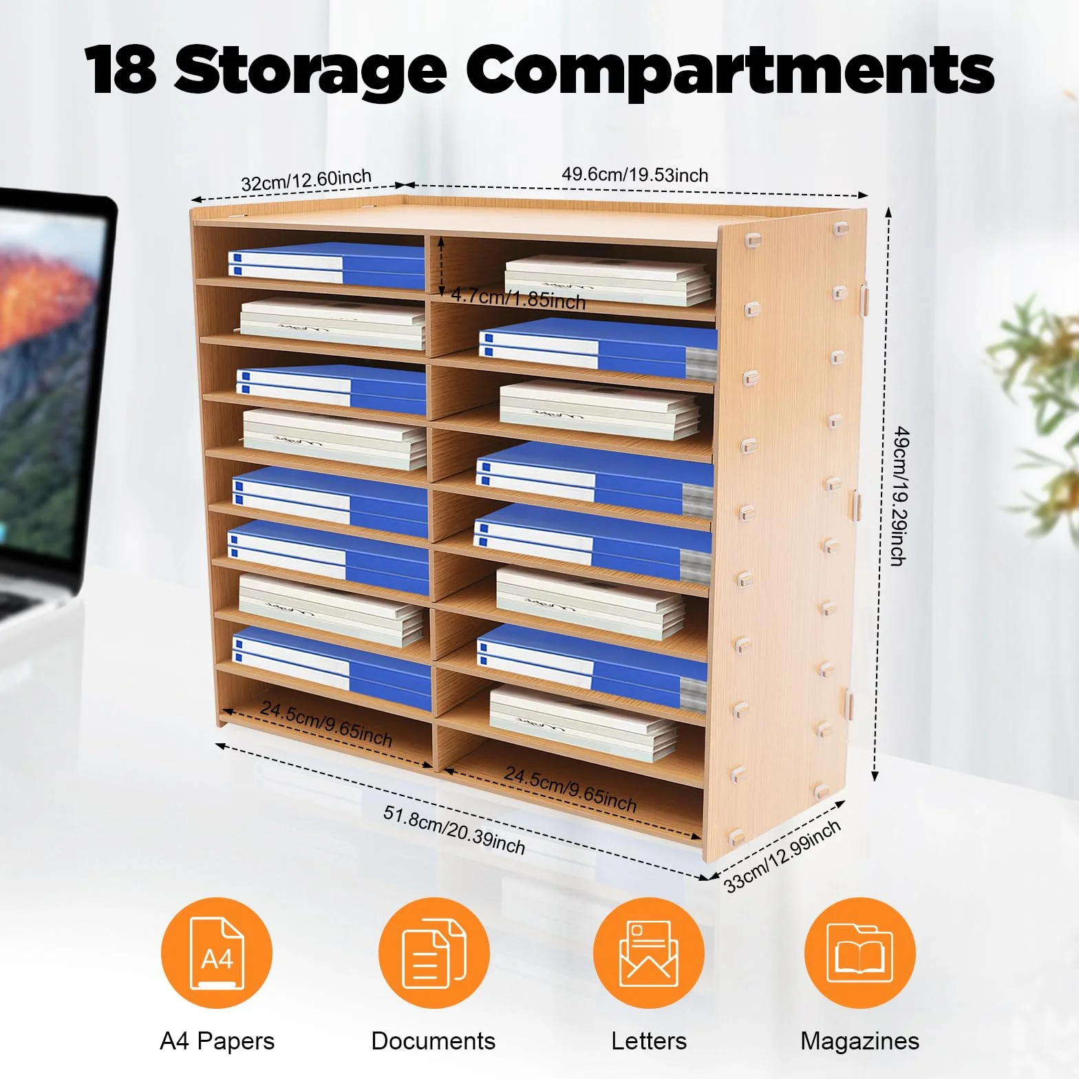Organizador de escritorio de madera, 5 mm18 compartimentos de madera, bandeja para cartas, bandeja para documentos, bandeja para cartas, de almacenamiento, adecuado para estudio,