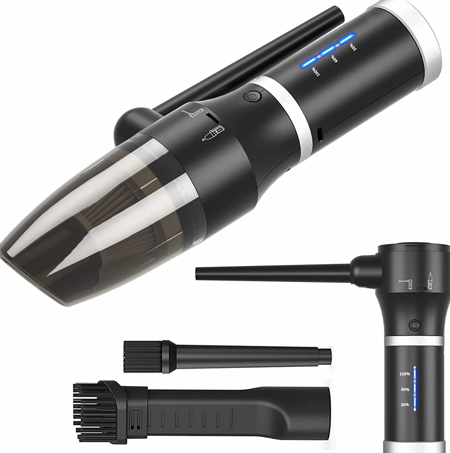 Soplador de Polvo Eléctrico & Aspirador eléctrico, Soplador de Aire de 77000 RPM, 2 Velocidades Plumero de Aire Comprimido para computadora, teclado, coche, La batería se puede quitar y cargar