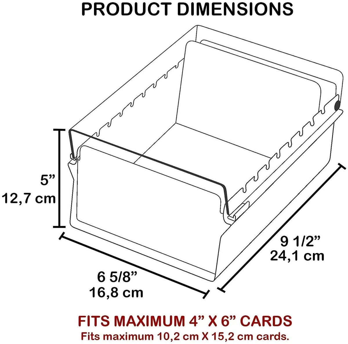 Acrimet Porta Tarjeta 4"x 6", Organizador de Fichas, Base de Metal Resistente (Incluye Índice AZ y un Divisor de Plastico) (Base Negro y Tapa de Plástico Transparente)