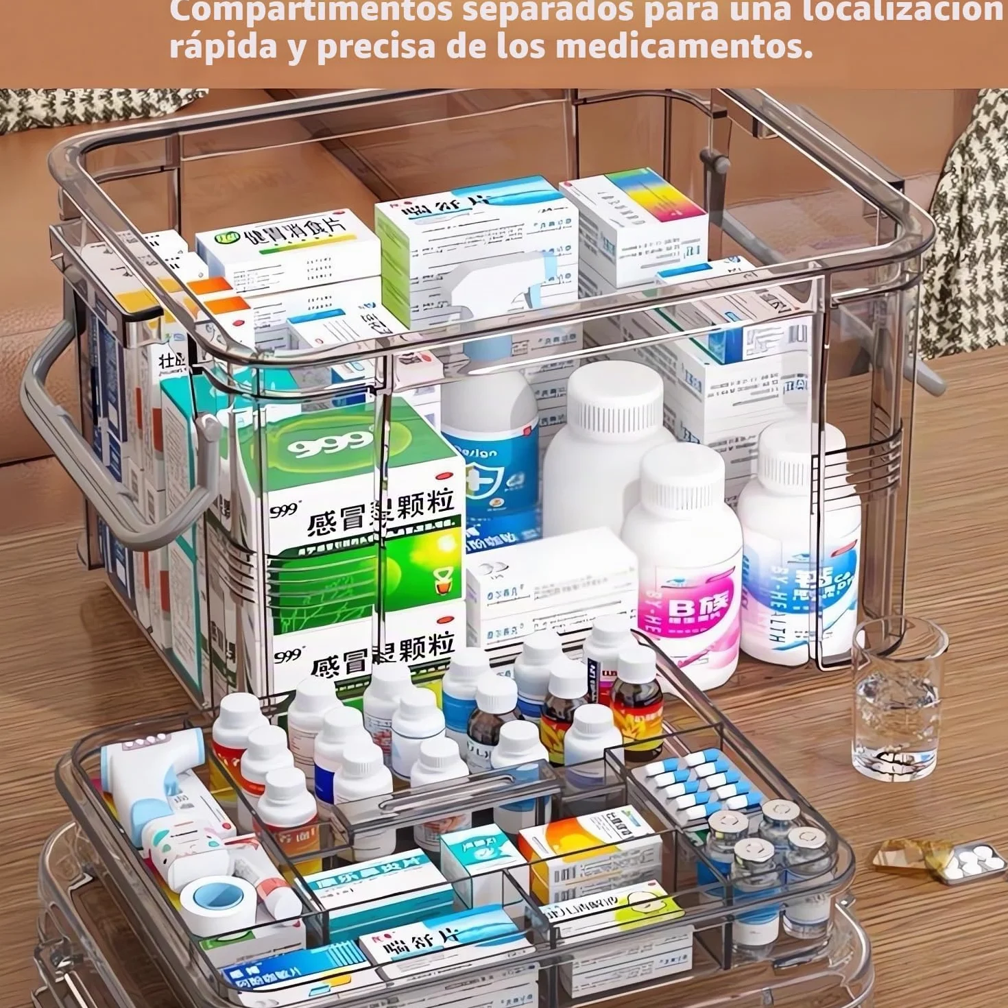 Organizador de medicamentos portátil 2 niveles Caja para medicina