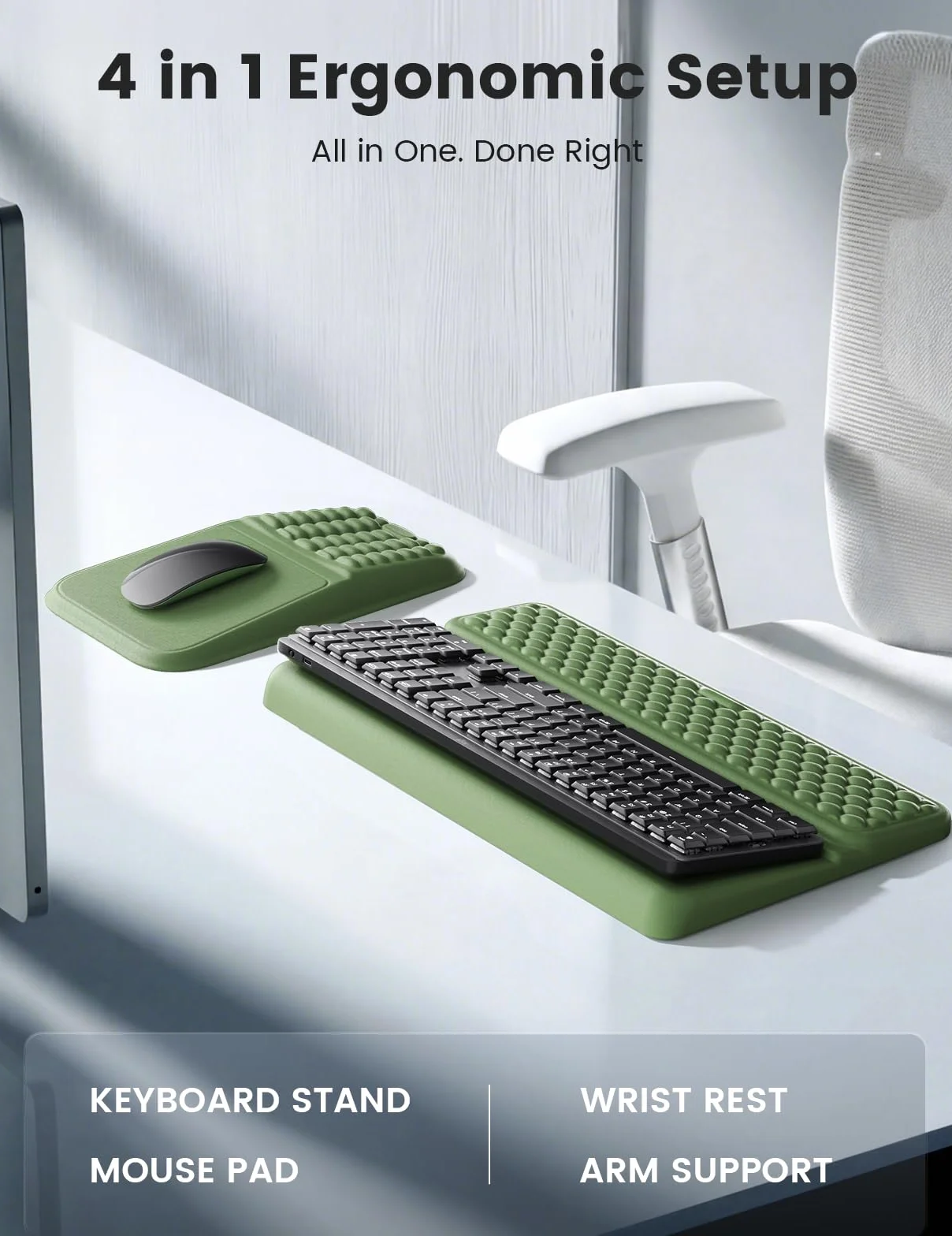 Vaydeer Juego de soporte para teclado y alfombrilla de mouse con reposamuñecas, soporte de muñeca de espuma viscoelástica suave, cojín ergonómico para escritorio, alivia el dolor del túnel carpiano