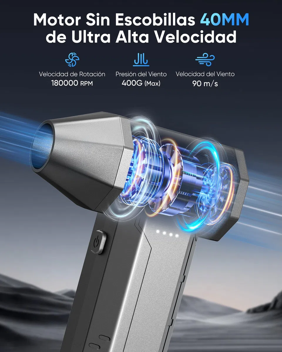 Soplador de Aire Potente, Aire Comprimido Limpieza PC 180000RPM, Mini Soplador Aire 10000 mAh Con Carga Rápida | 4 Velocidades | LED, Ideal para Limpiar Ordenadores de Juegos, Teclados y Coches