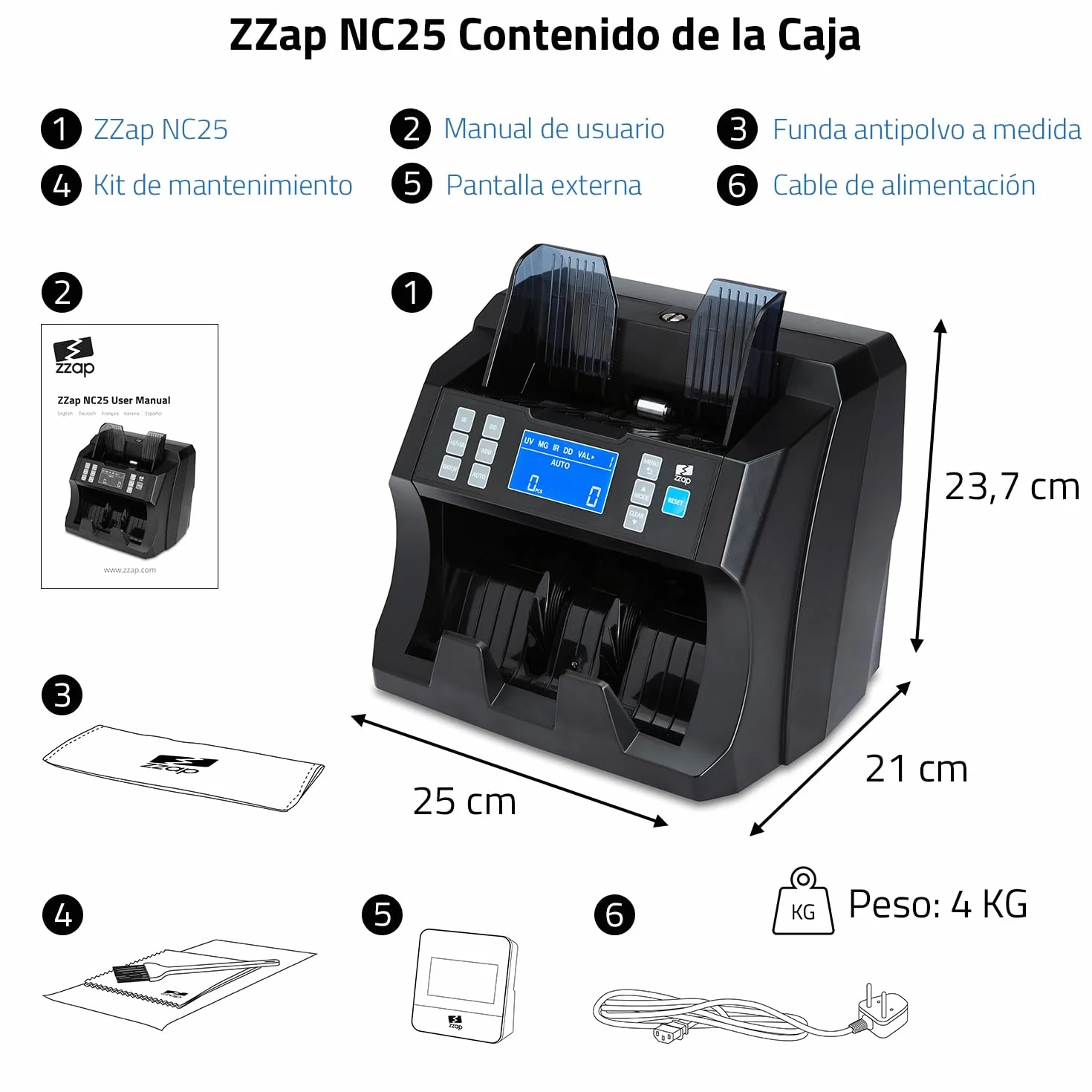 ZZap NC25 Contadora de billetes y detector de falsificaciones