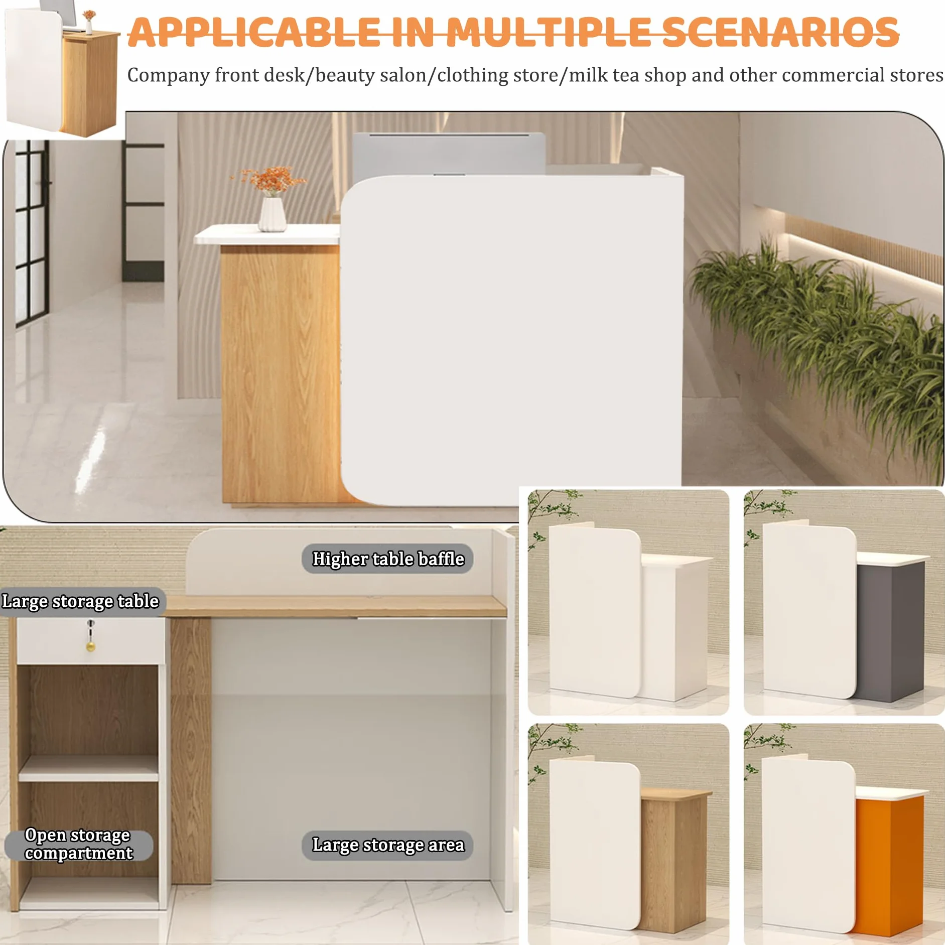 Mostrador De Recepción Con Casilleros De Almacenamiento 60-160cm Mesa De Pago Moderno 60x45x95CM