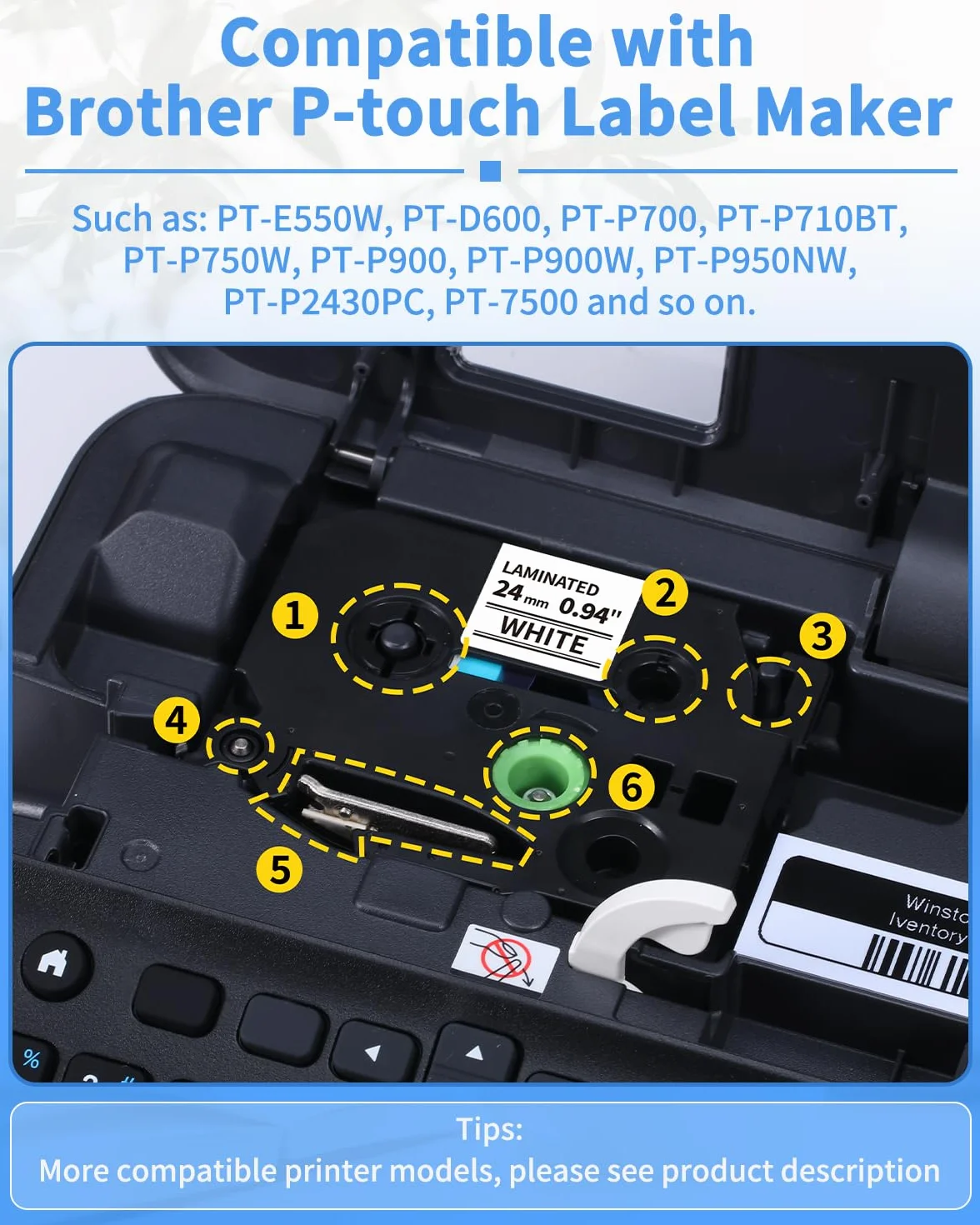 Aken Cinta de Etiquetas Compatible con Brother P-touch TZe251 Tze-251 24mm | Negro sobre Blanco Tape Cassette, Compatible con Brother Ptouch PT P700 2430 D600 9700PC P750W