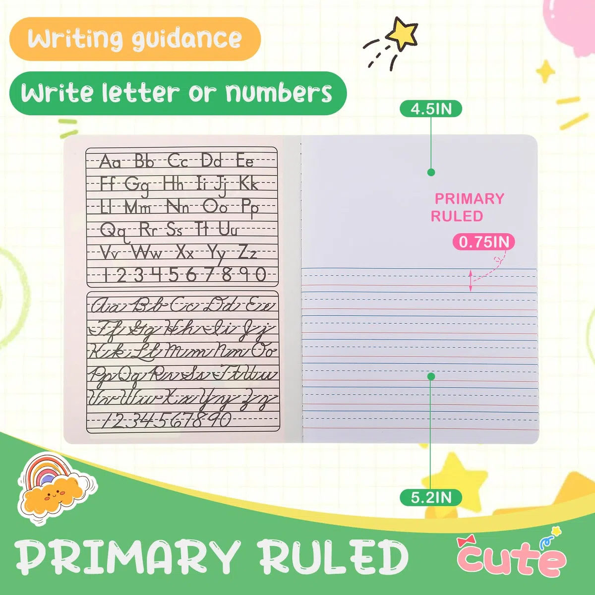 Fainne 50 paquetes de cuadernos de composición primaria, diario primario a granel, grado K-2, 9 3/4 x 7 1/2 pulgadas, libro de composiciones a rayas para niños para dibujar y escribir suministros