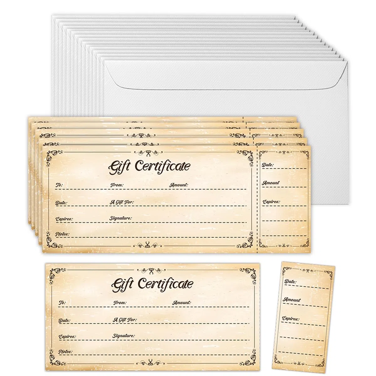 50 juegos de certificados de regalo para negocios, tarjetas de regalo en blanco, certificados con sobres, certificados de regalo para salones, restaurantes, spa, matrimonio, cumpleaños, Navidad, vales