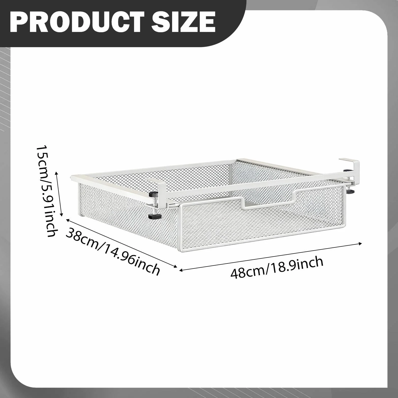 Cajón Bajo Mesa Organizador Estante Colgante Metálico Diseño Deslizante Capacidad Ampliada Adecuado para Oficina Cocina Habitación Armario Despensa Es, White L