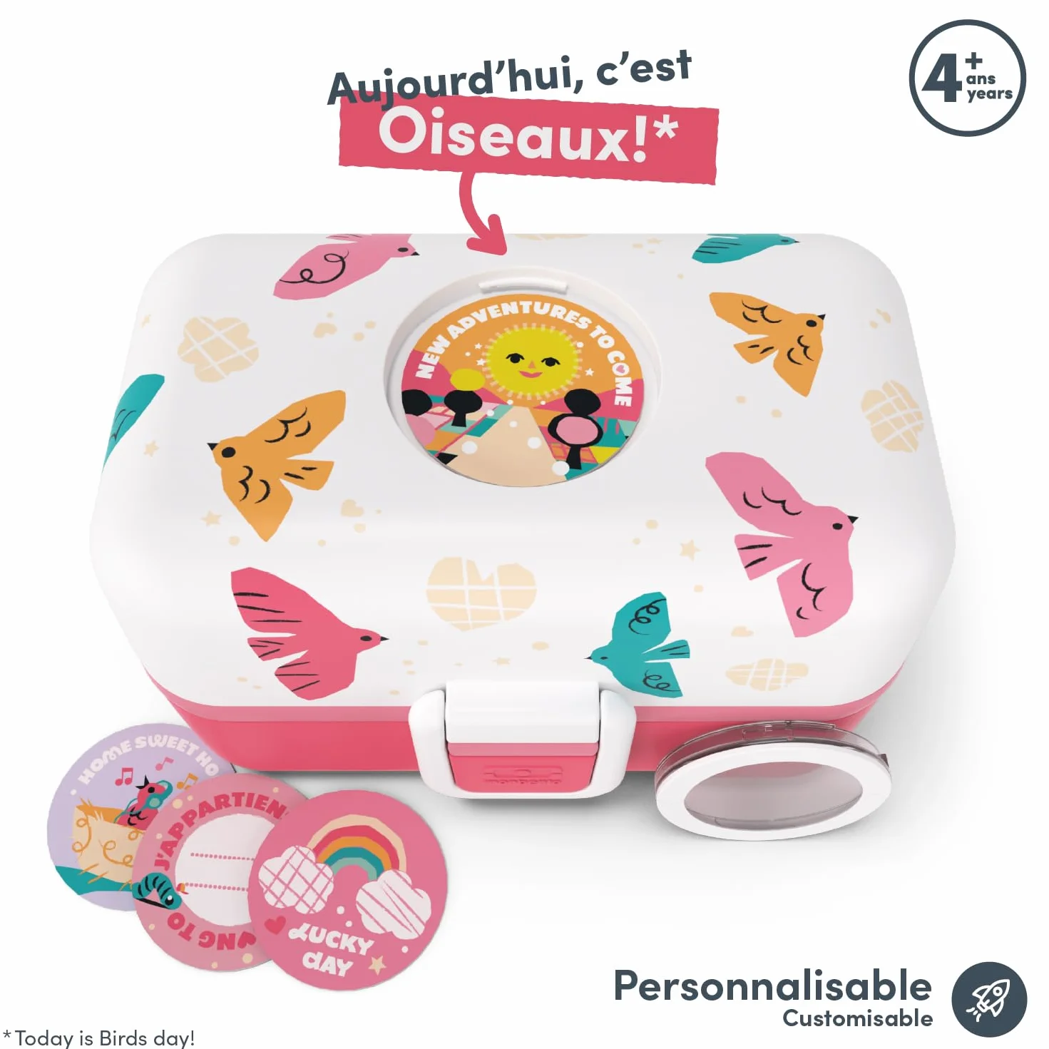 Monbento Fiambrera Infantil MB Tresor Rosa Birds Lonchera Niños Sin BPA Lunch Box