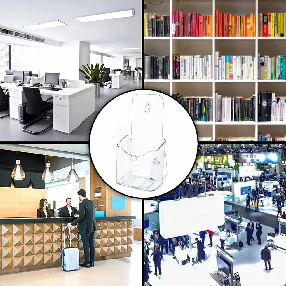 Porta Folletos de Acrílico Transparente A6 para Pared o Mesa – Soporte para Folletos, Menú, Revistas