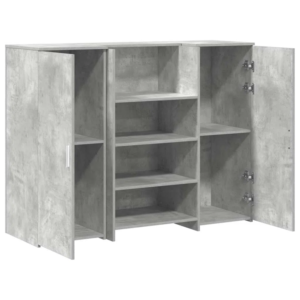 Mesita de recepción gris hormigón 135 x 50 x 103,5 cm de material de madera con mostrador integrado y espacio de almacenamiento, con armario para oficina, oficina en casa y recepción