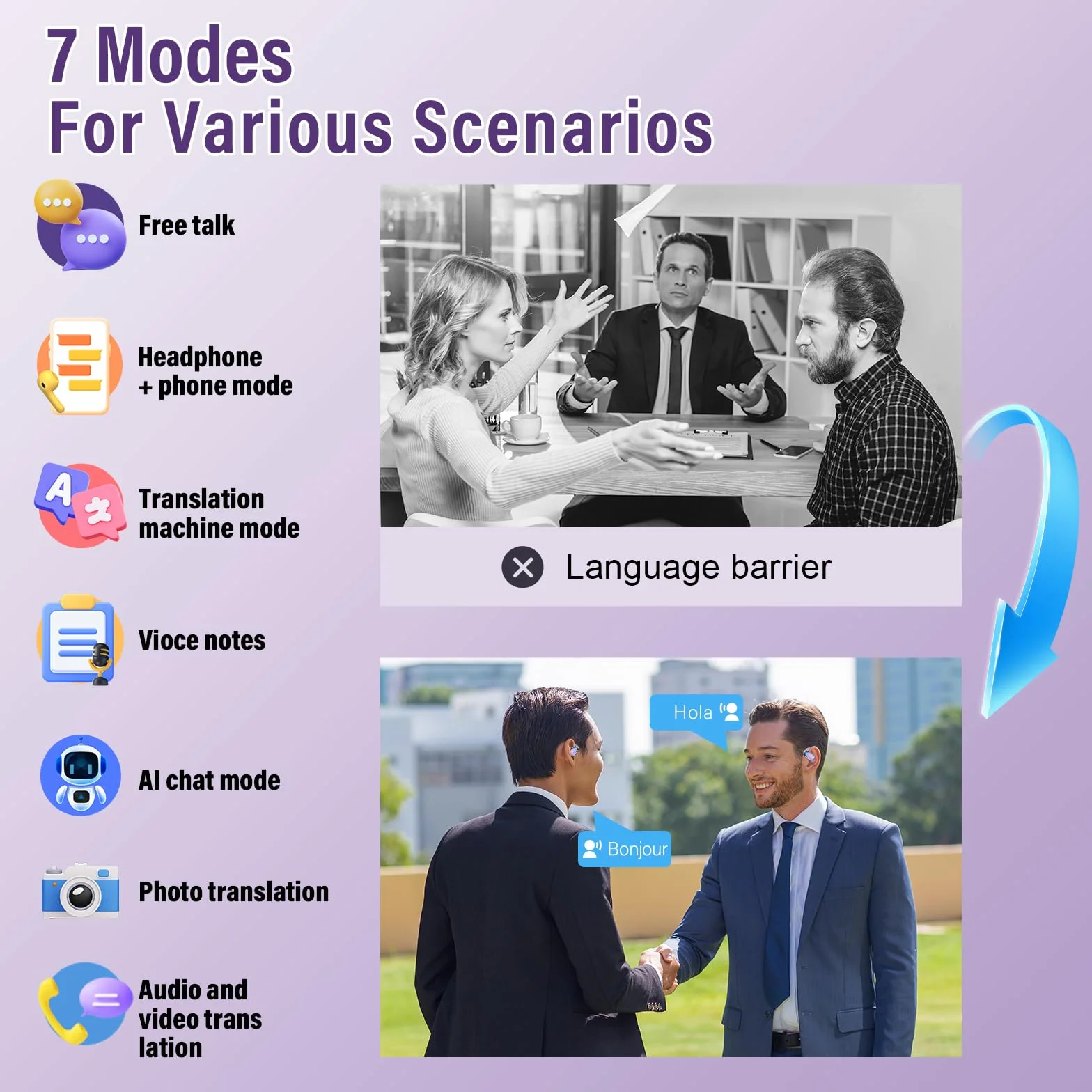 2026 AI Auriculares Traductores de Idiomas, Bluetooth 5.4 Traducción Audífonos de traducción en Tiempo Real 164 Idiomas, Morado