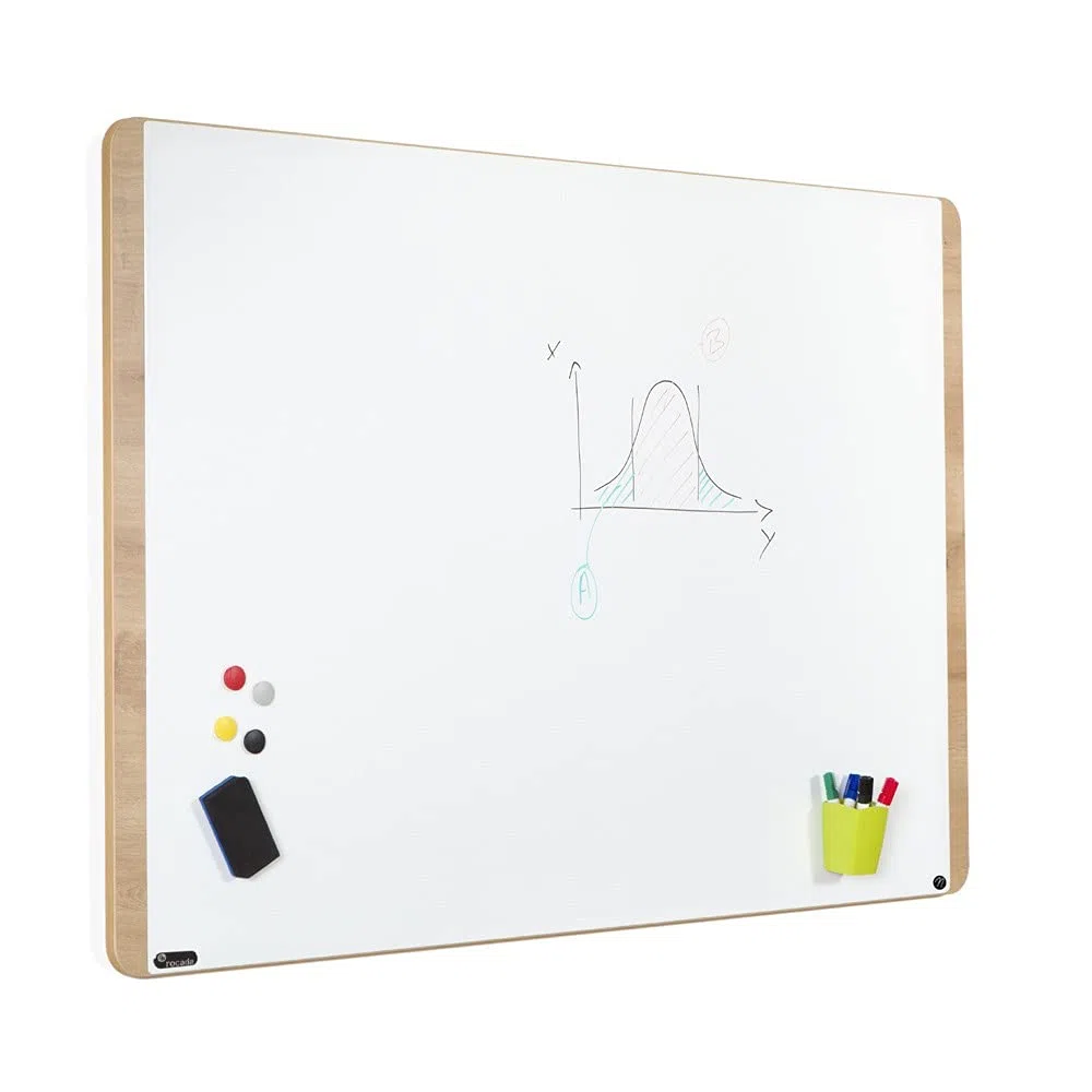 Rocada | Pizarra Blanca y Madera de la Gamma Natural | Pizarra Magnética | Borrado en seco | Pizarra de Pared Elegante | Distintas Posiciones | 75 x 115 cm