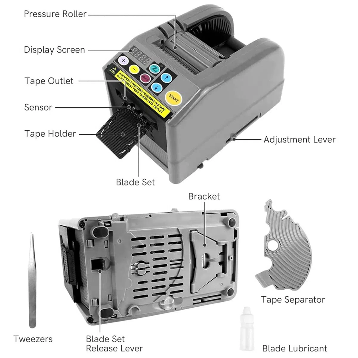 Dispensador Automático Cinta,Dispensador De Cinta Eléctrica con Modos Automático Y Manual 6 Longitud Preestablecida,Longitud Corte 5-999Mm,Ancho De Cinta De 6-60Mm