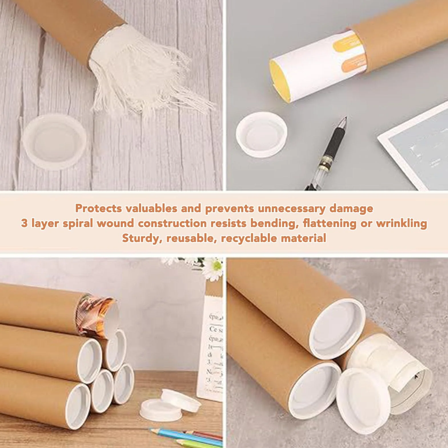 Luqeeg 12 Pack Tubos de Correo con Tapas, Tubo de Cartel de Papel Kraft, Cartón para Envíos Pesados (3,4 x 51 cm)