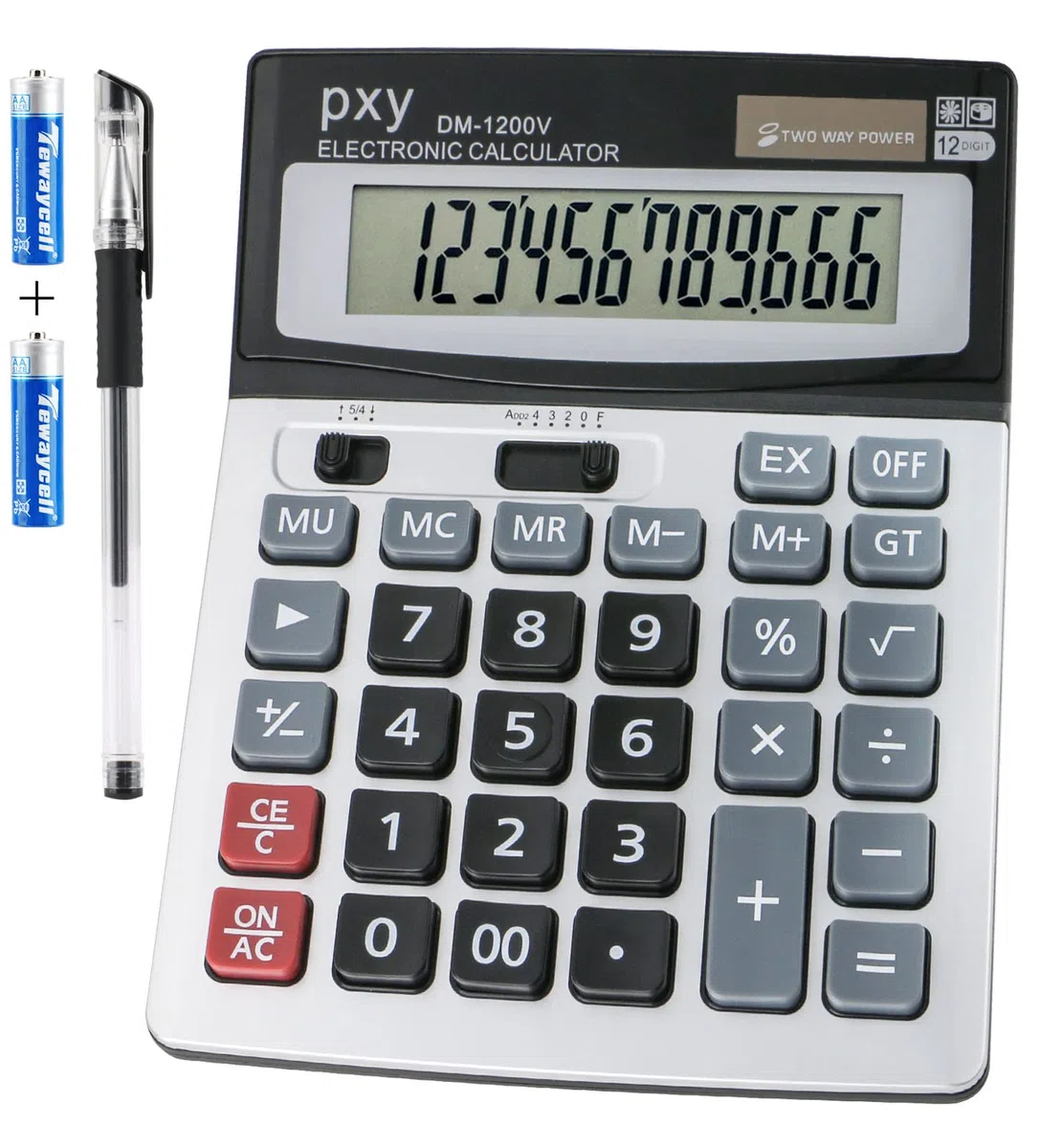 Calculadora de escritorio, batería de dos vías PXY y calculadoras de oficina de función estándar solar, calculadoras de 12 dígitos pantalla grande claramente