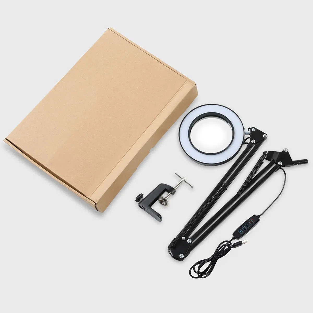 Lámpara de aumento LED con abrazadera, 1,500 lúmenes, regulable sin escalonamientos, 3 modos de color, brazo giratorio ajustable, luz de lupa iluminada para lectura, manualidades, trabajo cercano, 8 a