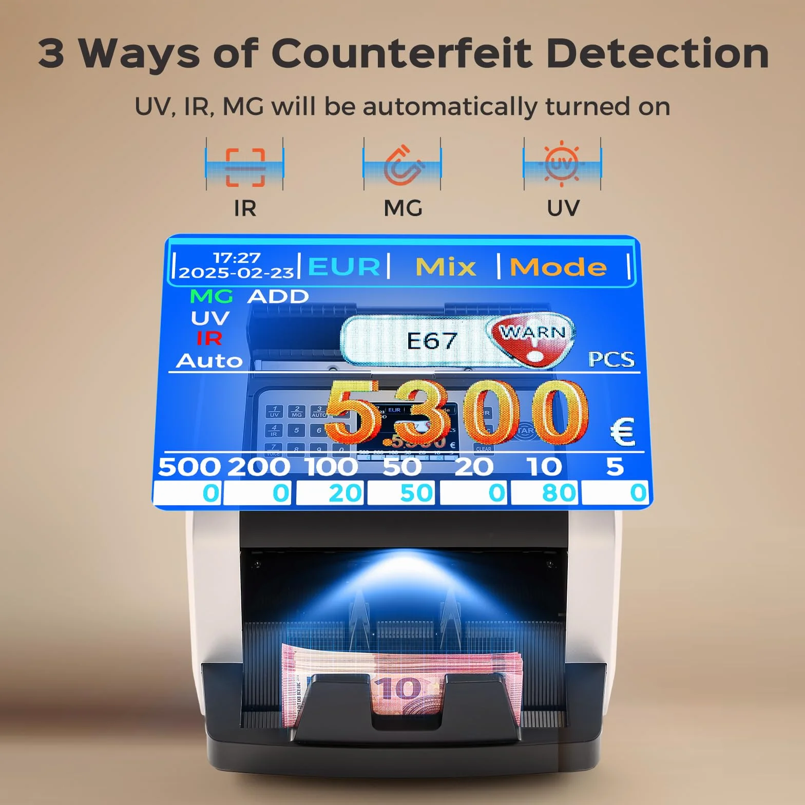 Bonvoisin Contador de Billetes, Detección Falsificaciones UV/MG/IR, 1000 Pcs/min
