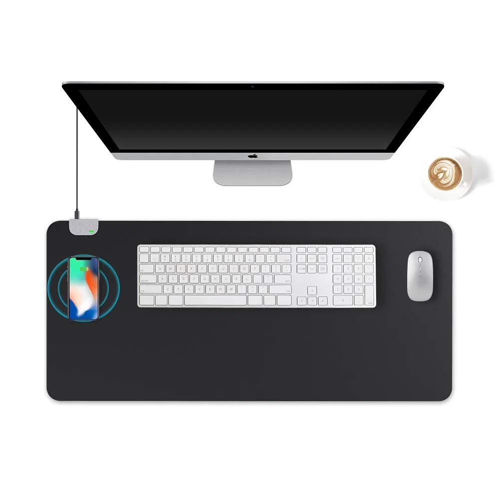 KINGFOM Alfombrilla de Escritorio, Tapete Escritorio Cuero, Alfombrilla Escritorio Ordenador 90X42.5CM (Negro)