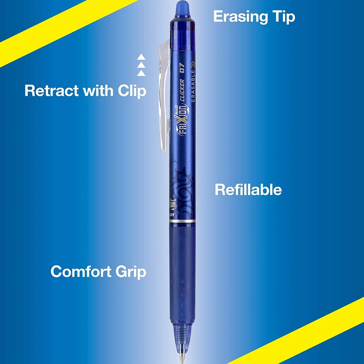 Pilot, FriXion Clicker - Bolígrafos de gel borrables, punta fina de 0,7 mm, 14 unidades, color azul