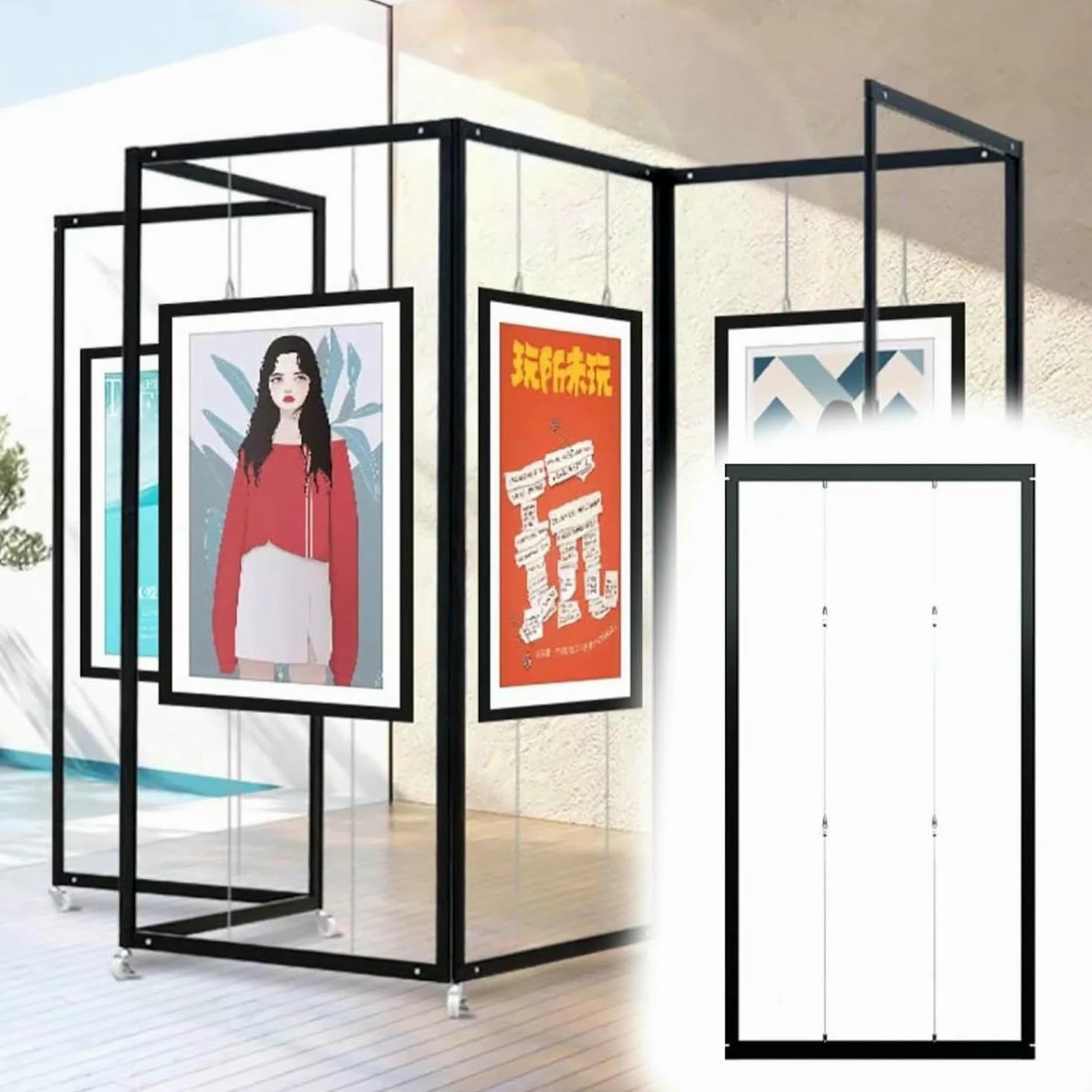 Expositor Plegable móvil para exposiciones de Pintura, Expositor Independiente, Estante metálico para Publicidad, cartelera, Soporte para Carteles multipliegue (3 Unidad