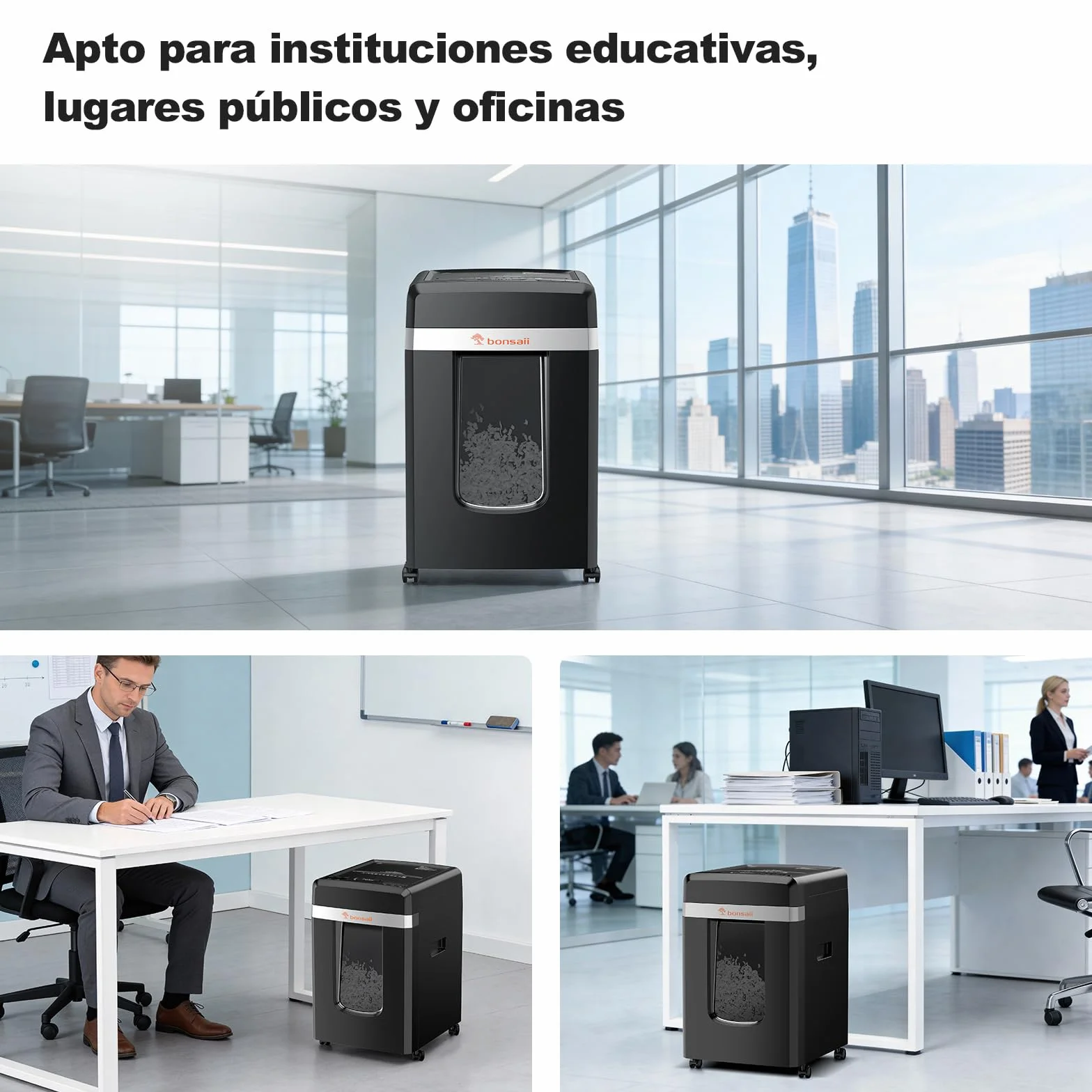 Bonsaii Trituradora de Documentos, Corte Micro P-4, con alimentación automática de 300 Hojas, 60 Minutos de Funcionamiento Continuo, contenedor de residuos de 31 litros, C291-A