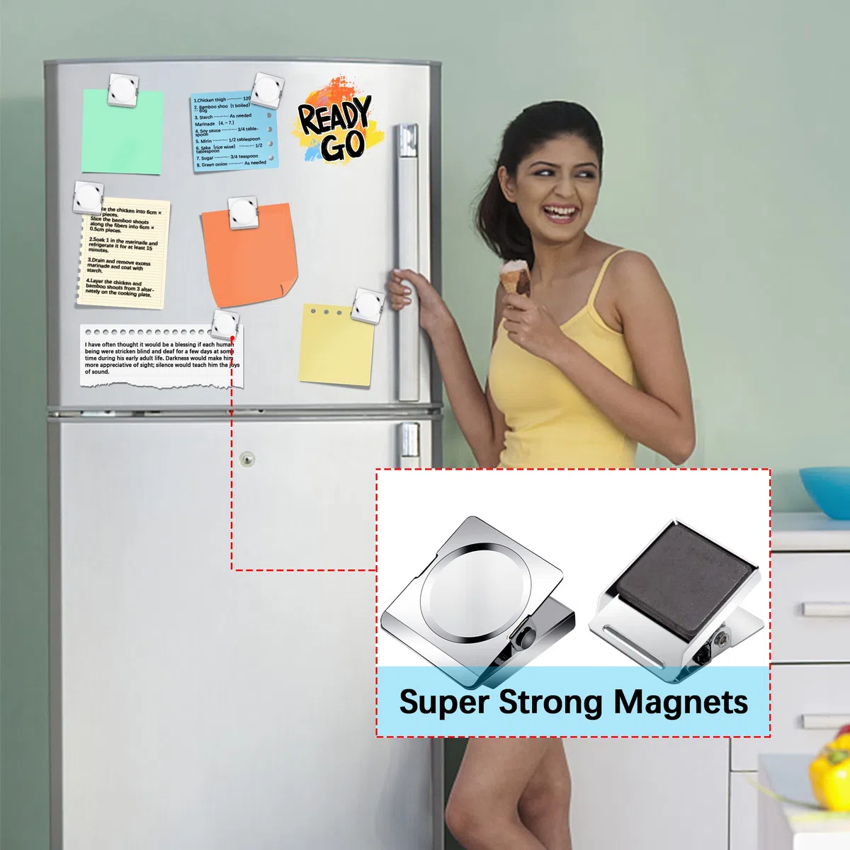 Clips magnéticos de 1.77 pulgadas, paquete de 12 clips magnéticos resistentes para pizarra blanca, refrigerador, aula, clips de metal magnéticos grandes para colgar