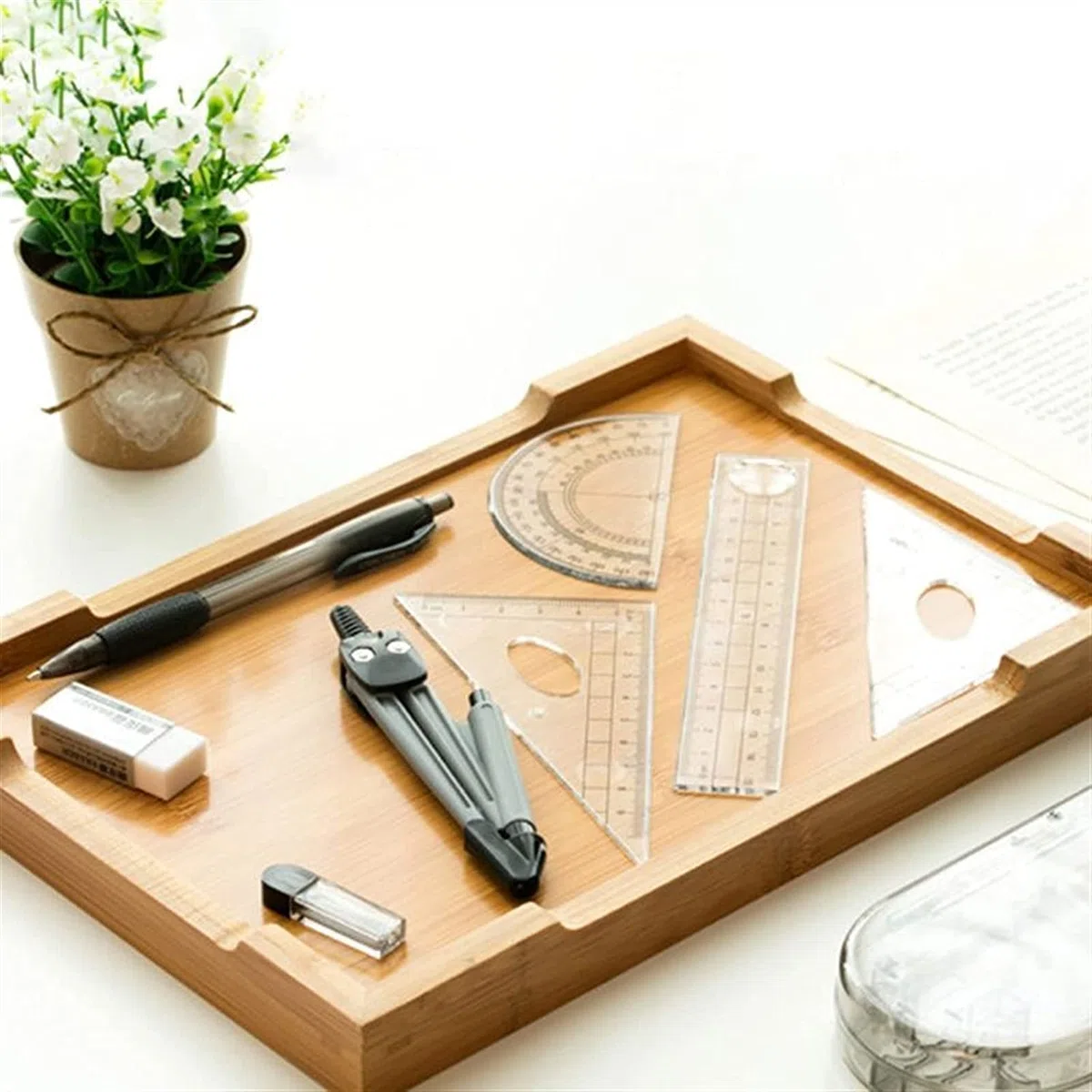 AKAZI Juego de geometría Brújula para geometría Transportador de geometría de precisión portátil Brújula de Dibujo Regla Lápiz Esencial Kit de Herramientas de Estudio de matemáticas Juego de brújula