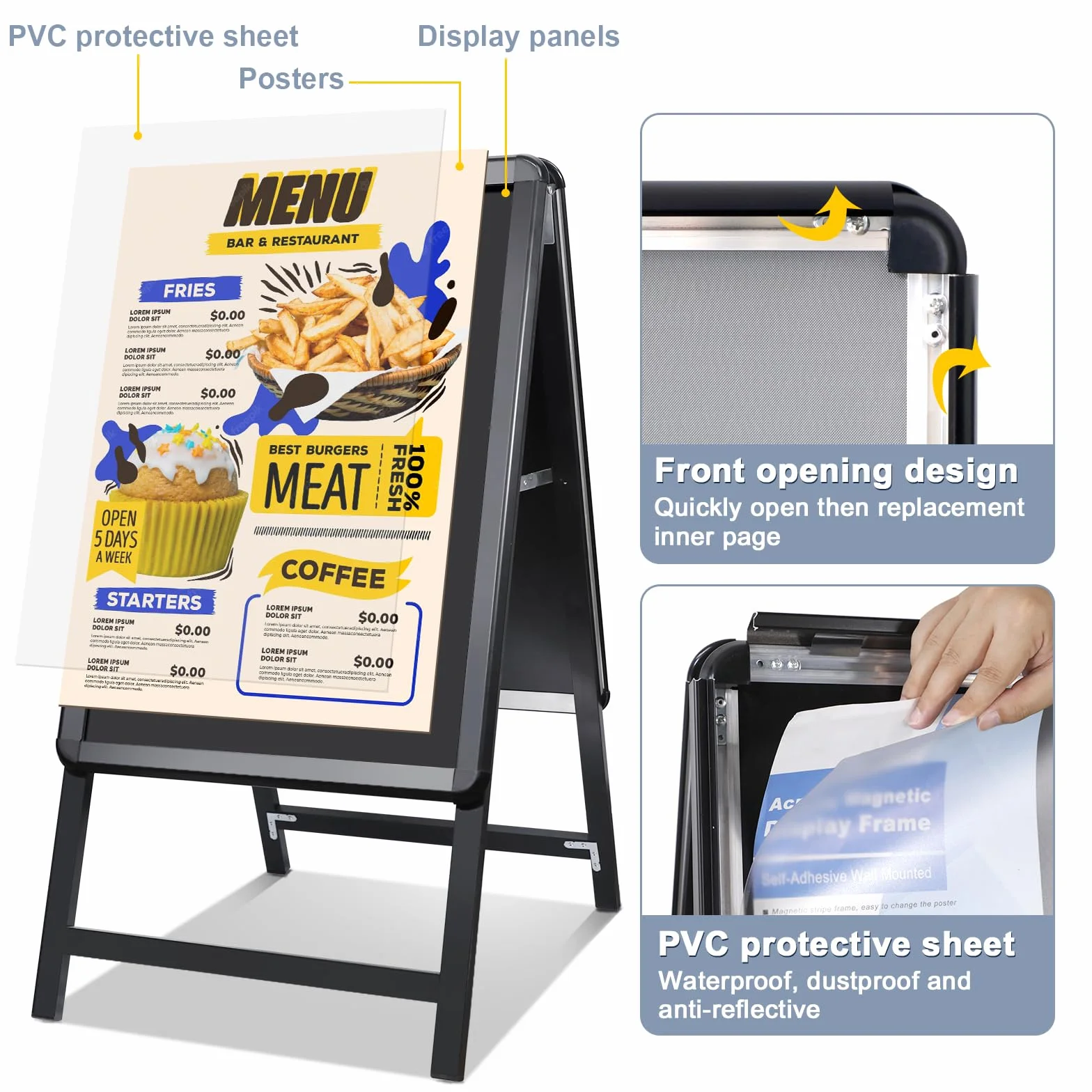 Soporte para Carteles A1 Doble Cara | Expositor de Carteles | Para Publicidad en Tiendas, Restaurantes y Oficinas | STANDNEE (Negro)