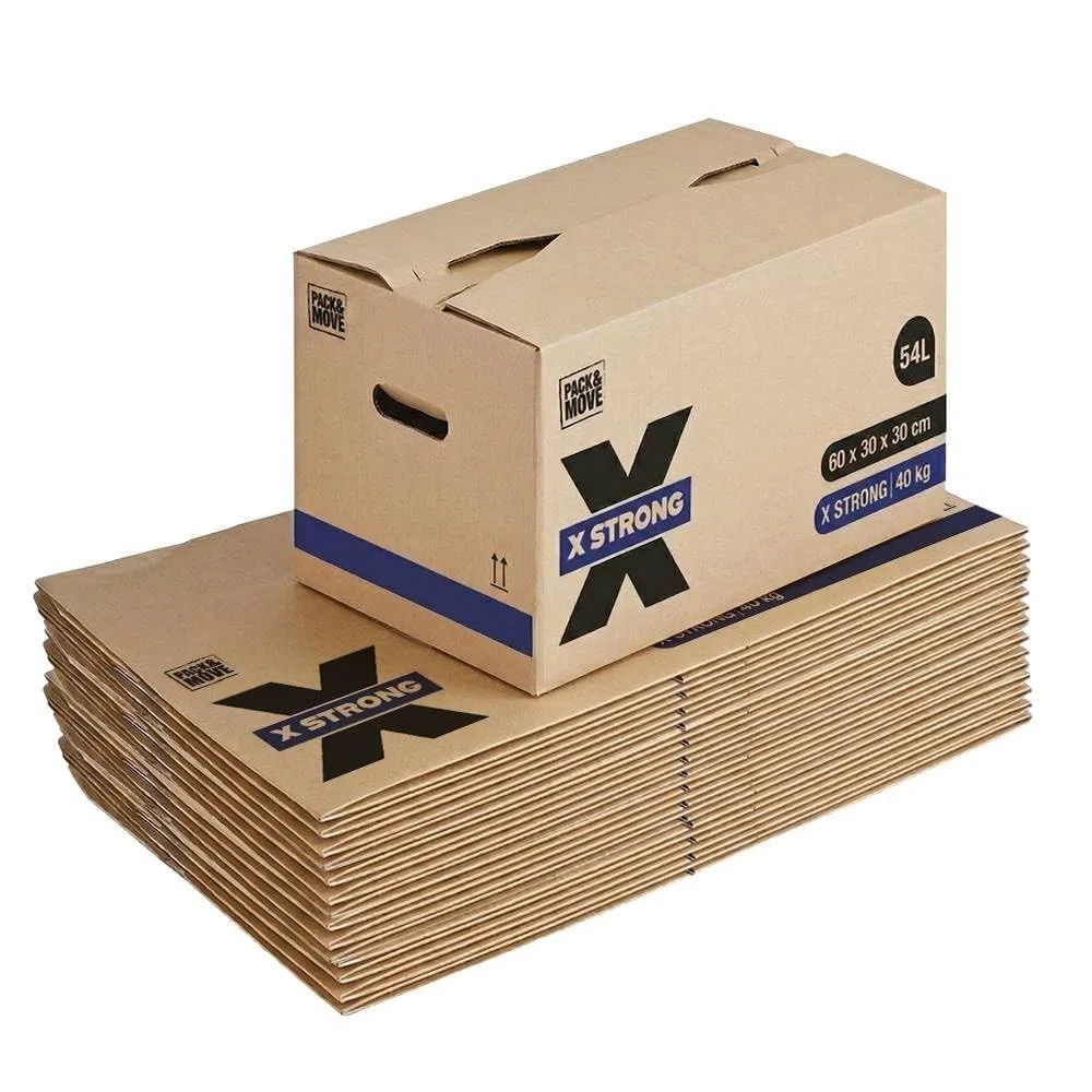 Pack and Move – Lote de 20 cajas de desplazamiento X Strong – 60 x 30 x 30 cm – Carga 40 kg – Extrema resistencia – Gran capacidad