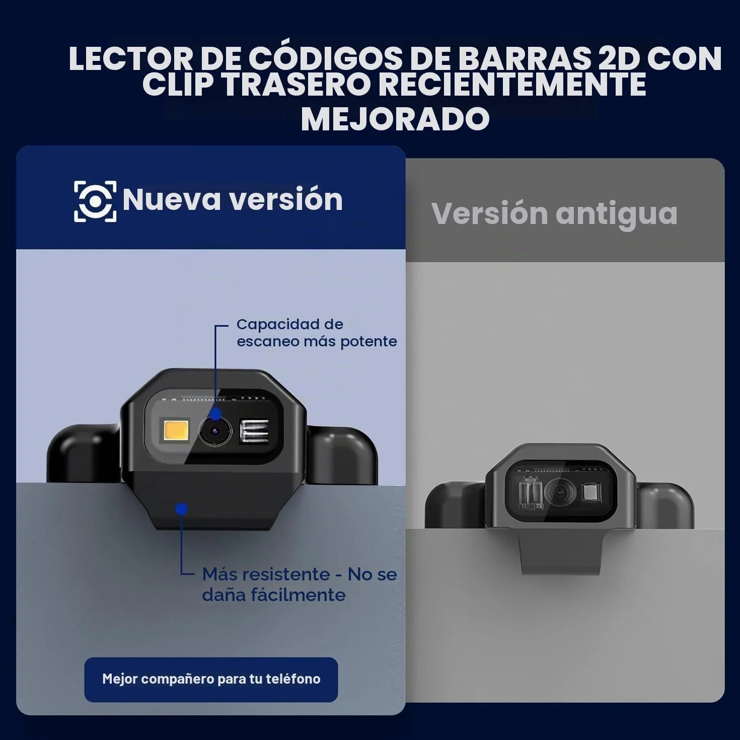 Eyoyo 2D Backclip Bluetooth Barcode Scanner, Lector de código de Barras para teléfono con Clip Trasero, escáner de código inalámbrico QR 1D con batería de 1600 mAh Compatible con Android, iOS, iPhone