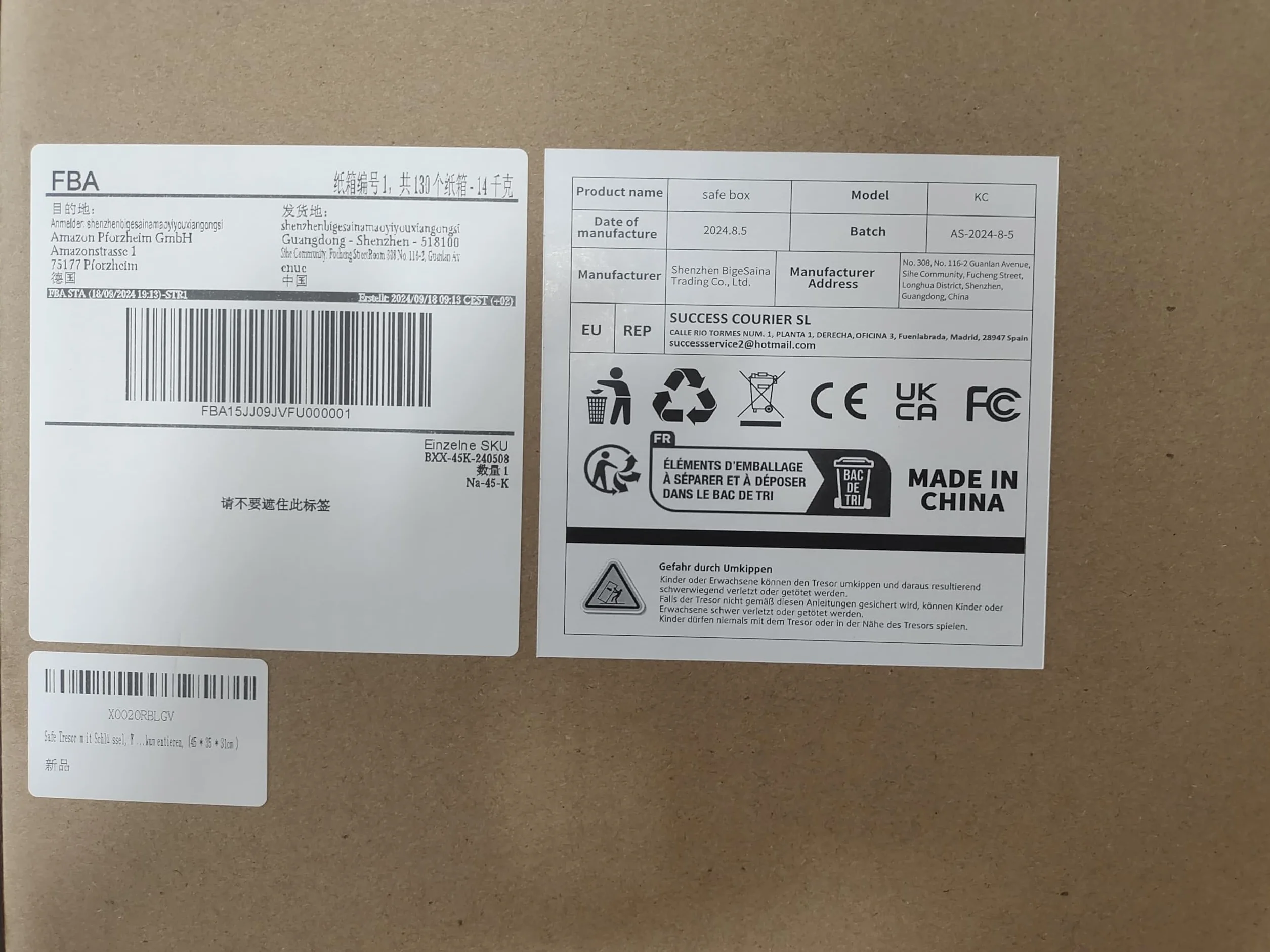 Caja Fuerte Biométrica 25L WASJOYE con Huellas Dactilares y Llaves para Hogar