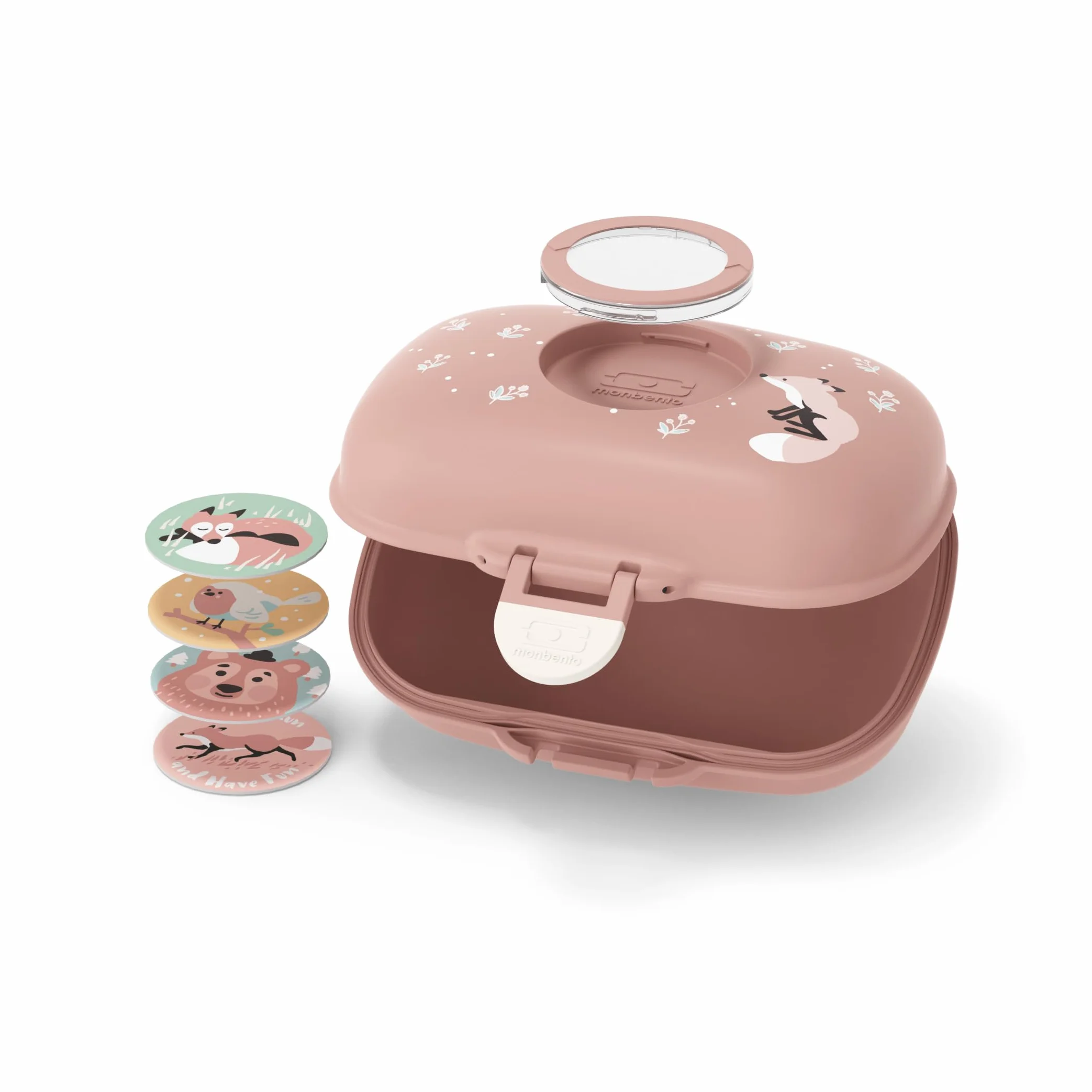 monbento - Caja de Merienda Infantil MB Gram Fox - Caja de Merienda para Niños - Ideal Escuela o Parque - Sin BPA - Segura y Duradera - Rosa Canela