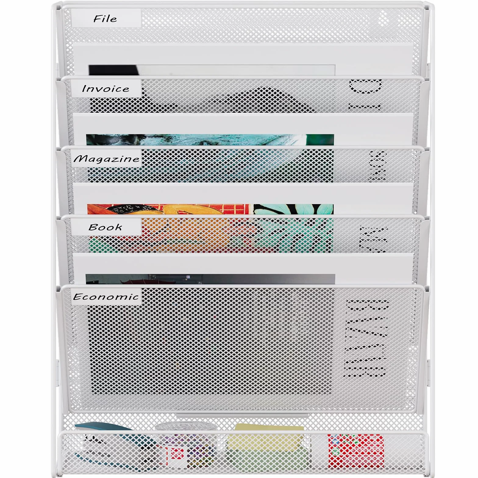 EasyPAG Soporte Documentos Pared A4 6 Compartimentos Metal Organizador Archivador Blanco