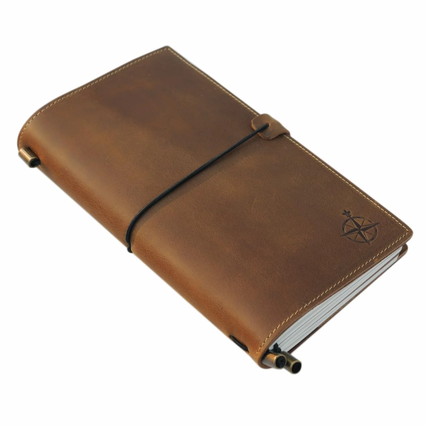 Cuaderno de cuero auténtico con bolsillos 22 x 11,5 cm organizador de viaje recargable