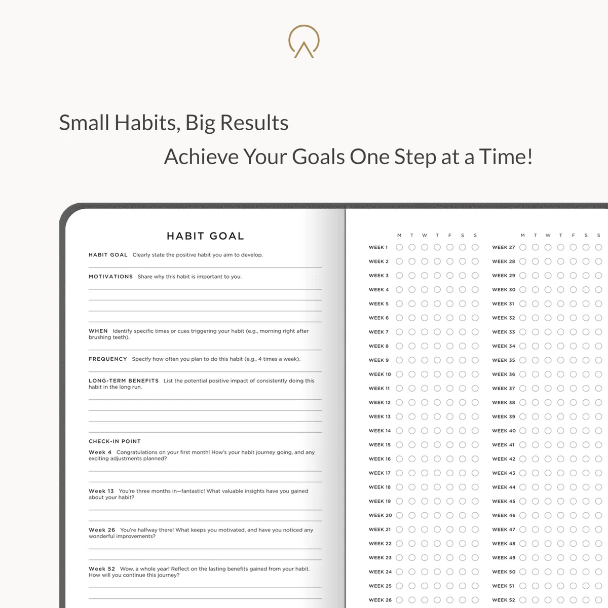 Planificador – Planificador de 52 semanas diseñado para altos logros, establece objetivos anuales, seguimiento de hábitos, prioriza el día a día, reflexión semanal (gris carbón)