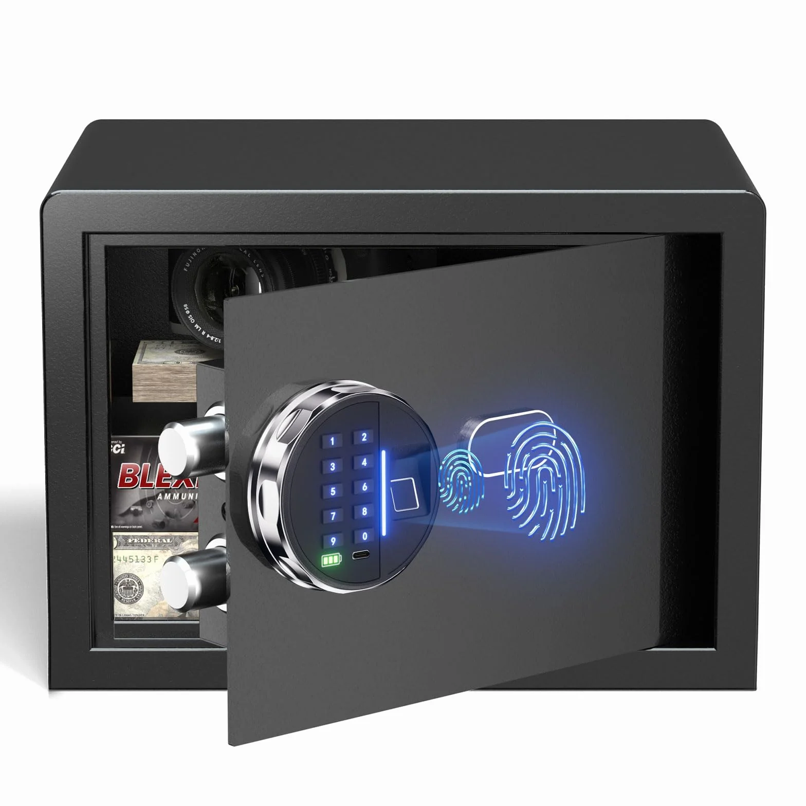 Grimtron Caja Fuerte Biométrica Inteligente 14 Litros con Lector de Huellas Dactilares y Teclado Retroiluminado