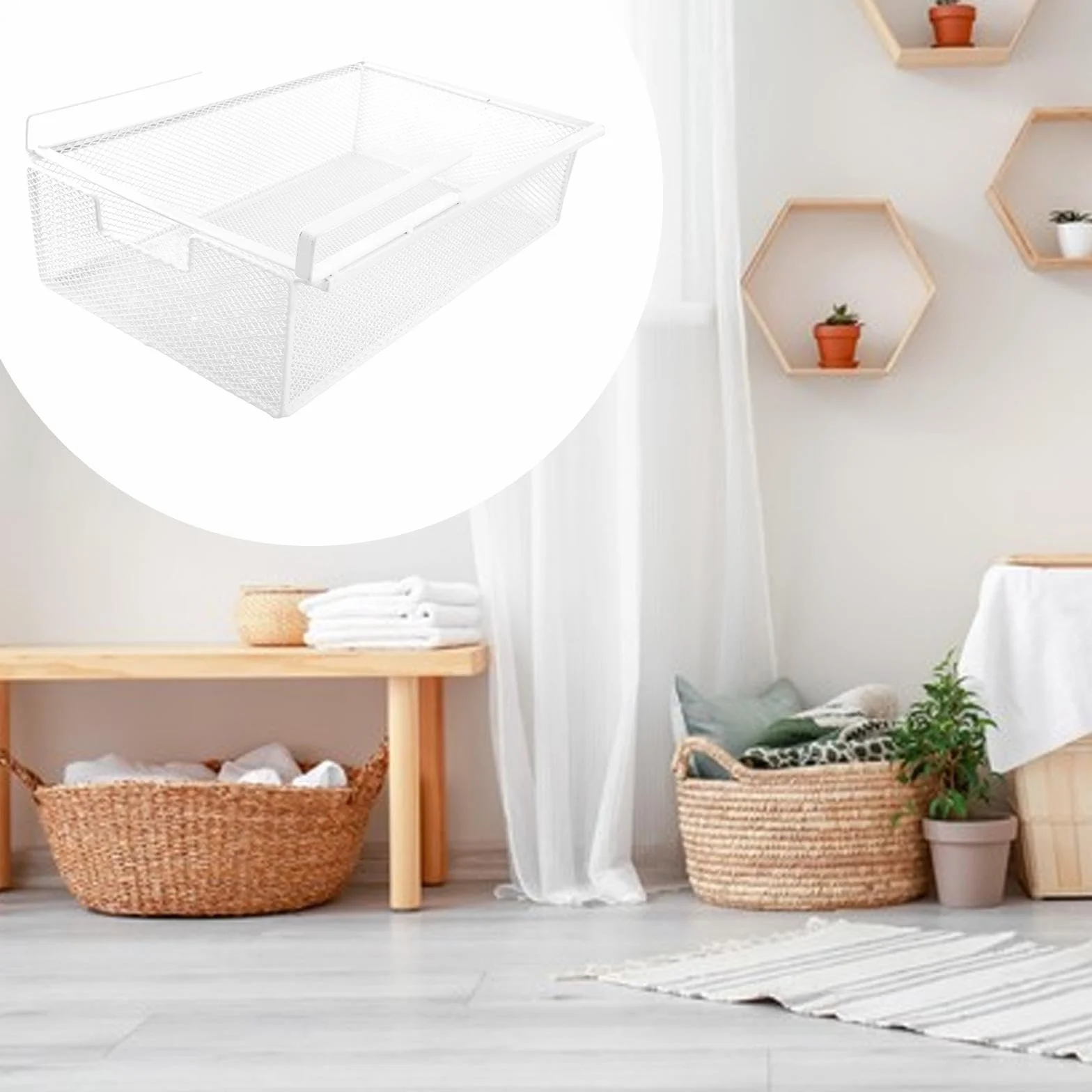 Estante con Cajón Extraíble para Debajo del Gabinete, Organizador de Almacenamiento para Encimera de Cocina, Canasta Colgante de Alambre, Cesta de Metal para Armario, Deslizantes para Despensa