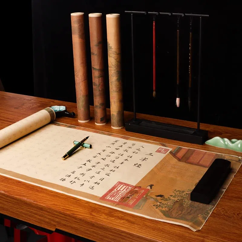 Cuaderno de práctica de caligrafía QianKao, copia de libros antiguos chinos 三字经千字文百家姓弟子规练字临摹字帖毛笔字初学软笔练字帖楷书 (1 unidad) 国学四款合集+4个礼盒