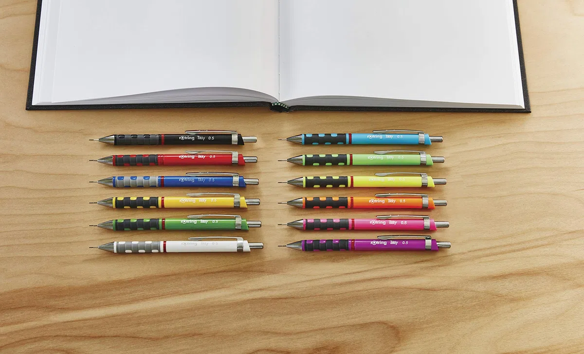 rOtring Tikky Lápices mecánicos con código de colores | 0,7 mm | Cuerpo negro | 12 unidades