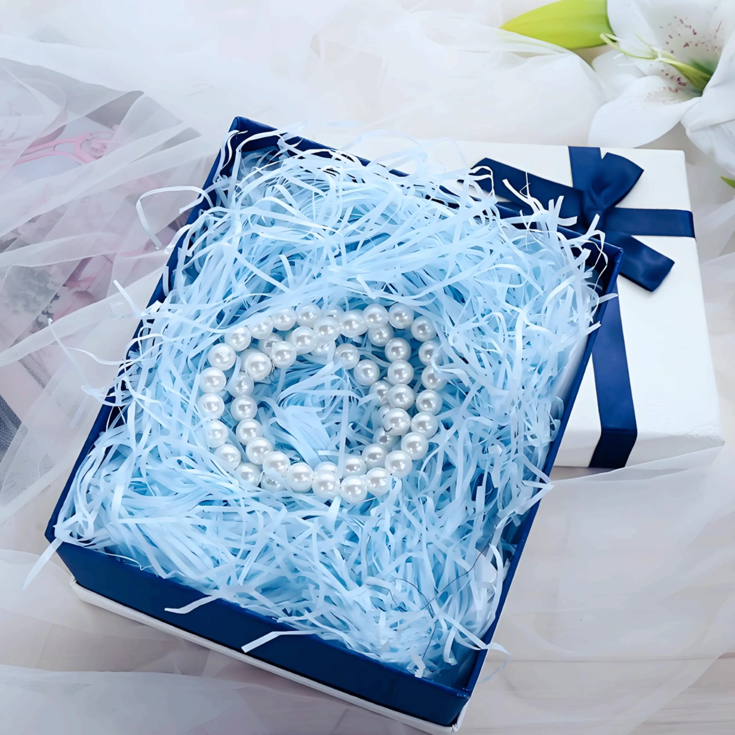 Papel de seda triturado para cajas de regalo, cestas y embalaje, 1 kg (azul)
