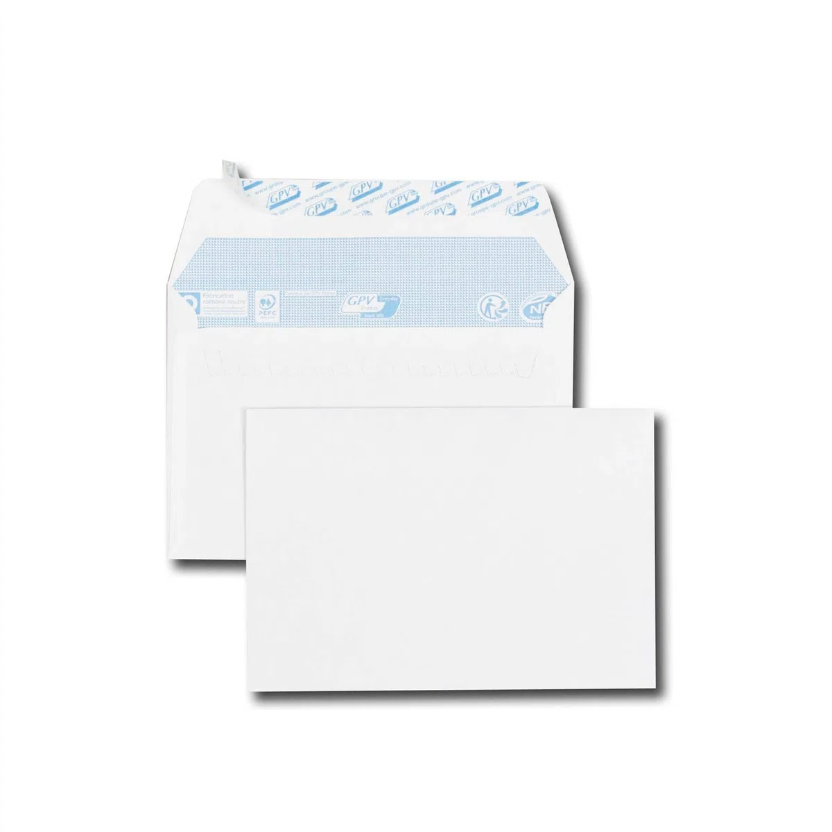 Caja de 500 sobres blancos C6 114 x 162 80 g/m² banda protectora