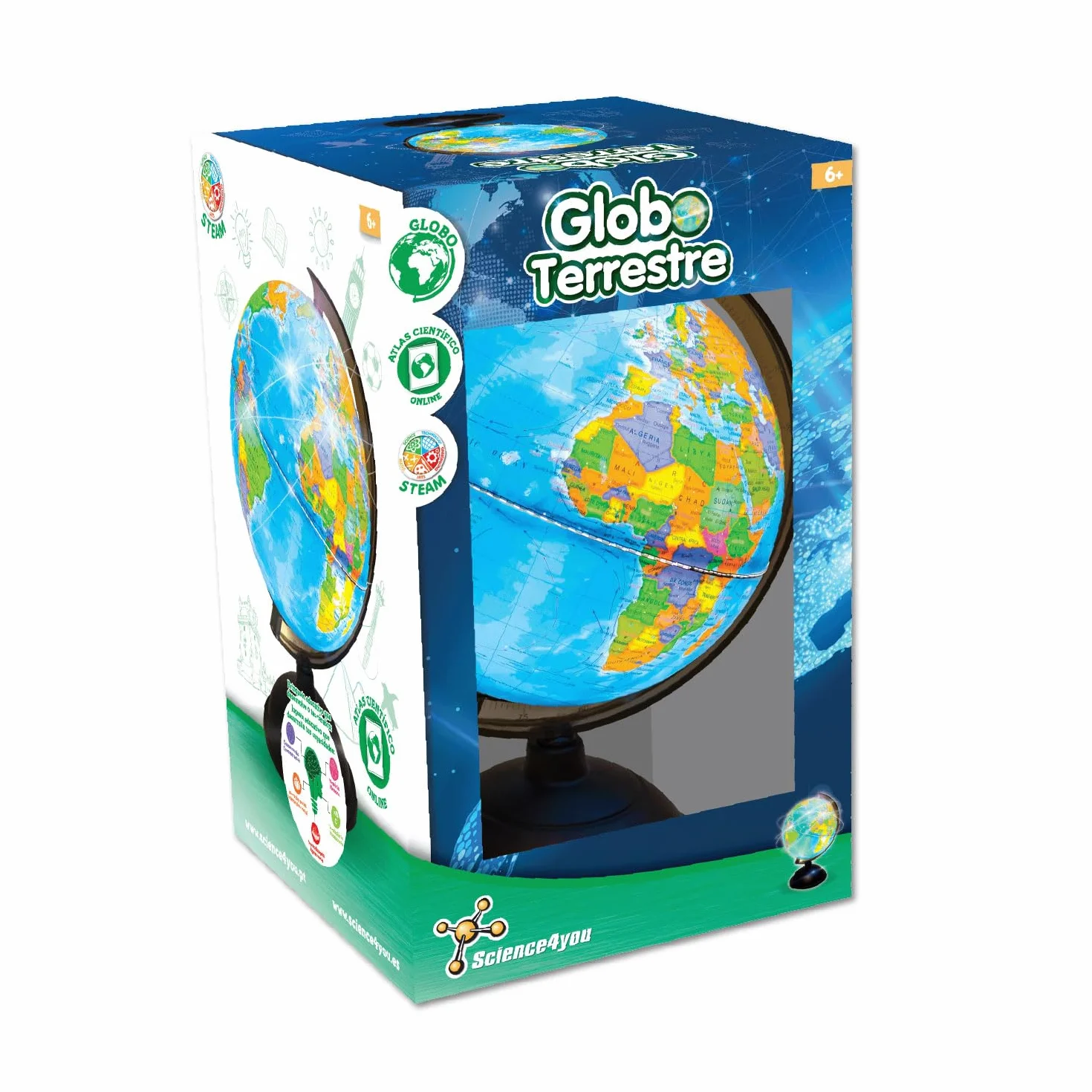 Science4you Globo Terráqueo y Atlas Mundial, Libro Educativo, Globo Girable para Niños 6-10 Años