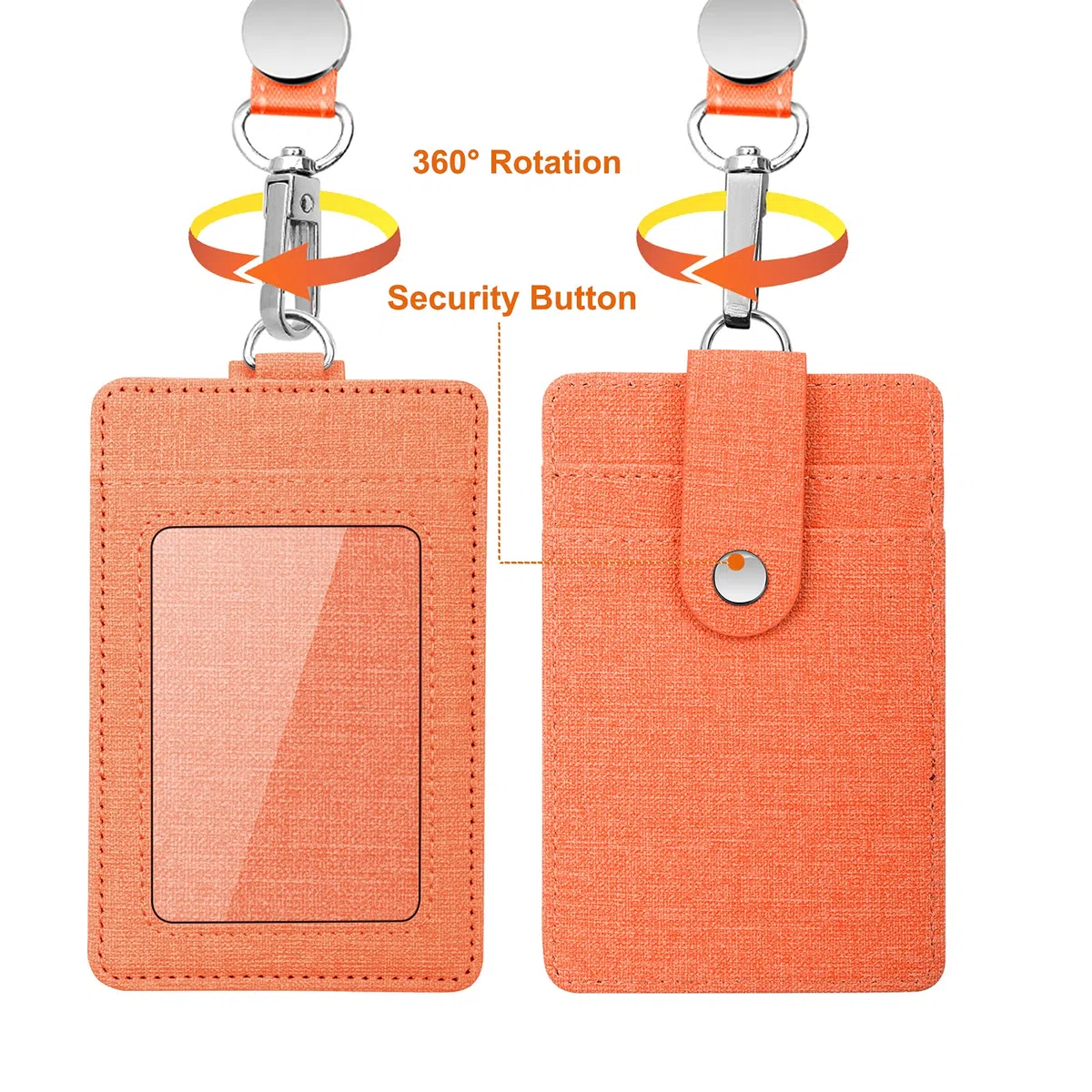 Life-Mate - Soporte para tarjetas de identificación con 1 ventana de identificación y 3 ranuras en 2 lados y correa para el cuello. Carrete de metal retráctil con clip para cinturón