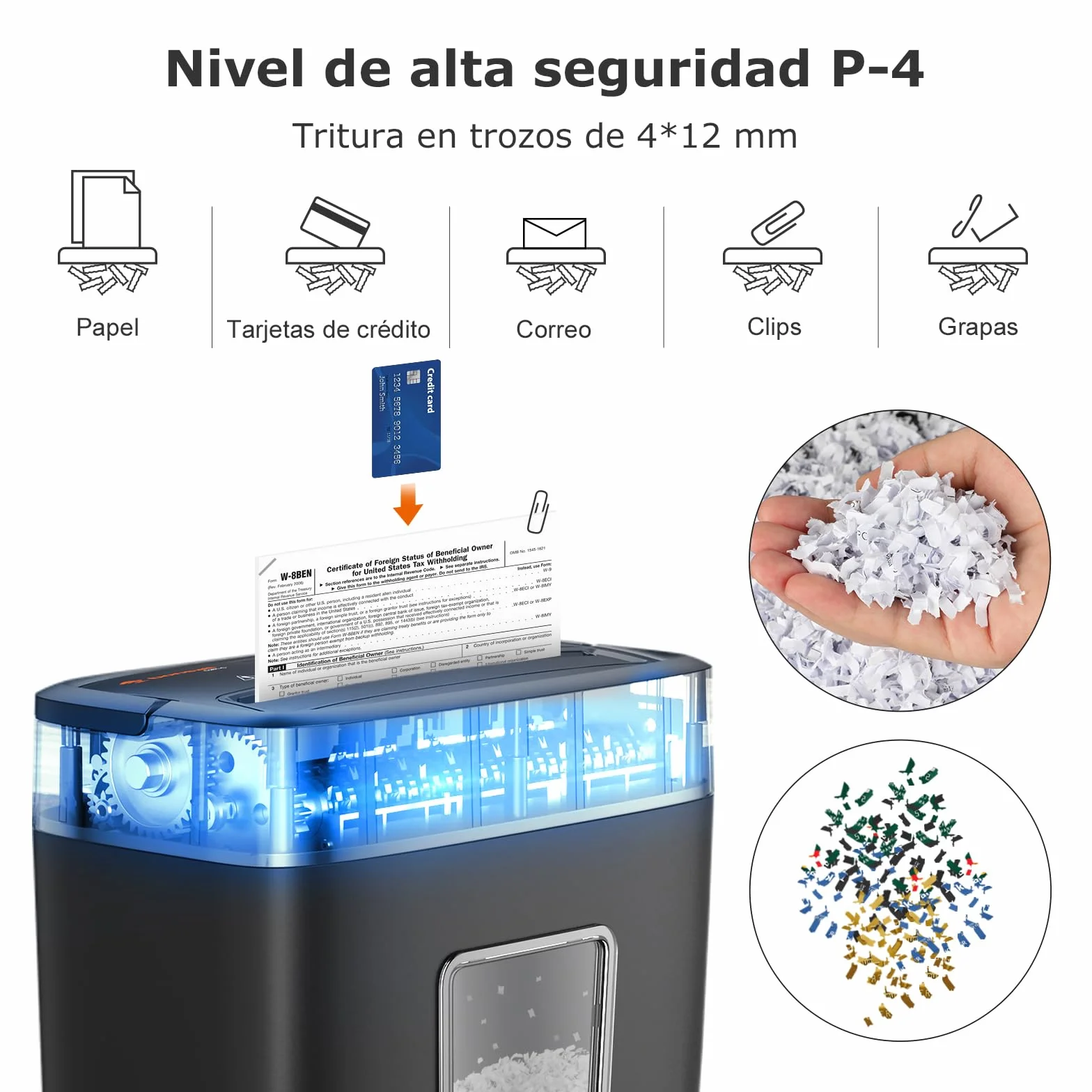 Bonsaii Trituradora de Papel Corte en partículas 6 Hojas, P4 microcorte de Alta Seguridad, destruye Tarjetas de crédito/Grapas, 16 L, destructora de Papel para el hogar y la Oficina pequeña(C261-D)