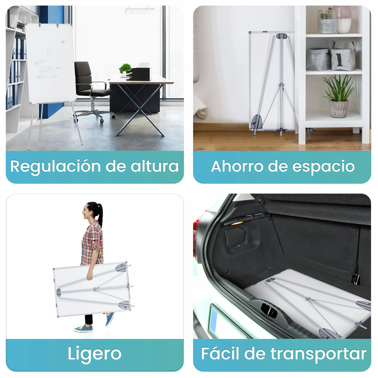 SwanSea Pizarra Blanca Magnética con Caballete 60x90cm, Altura Ajustable