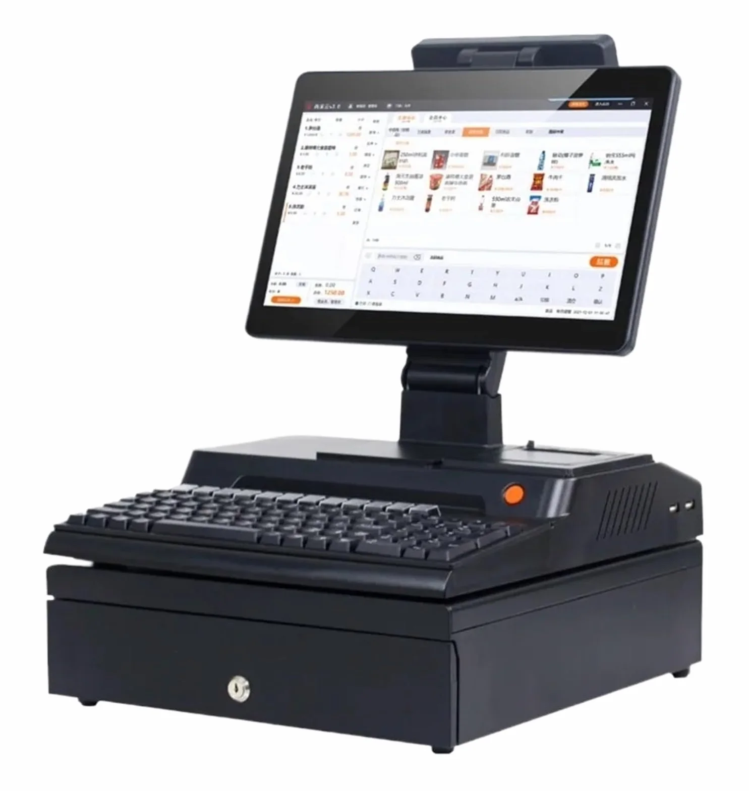 Pantalla táctil de 14.1 pulgadas, caja registradora, teclado, impresora integrada de 58 mm, paquete completo, computadora POS de fábrica, caja registradora para negocios y empresas(Nero)