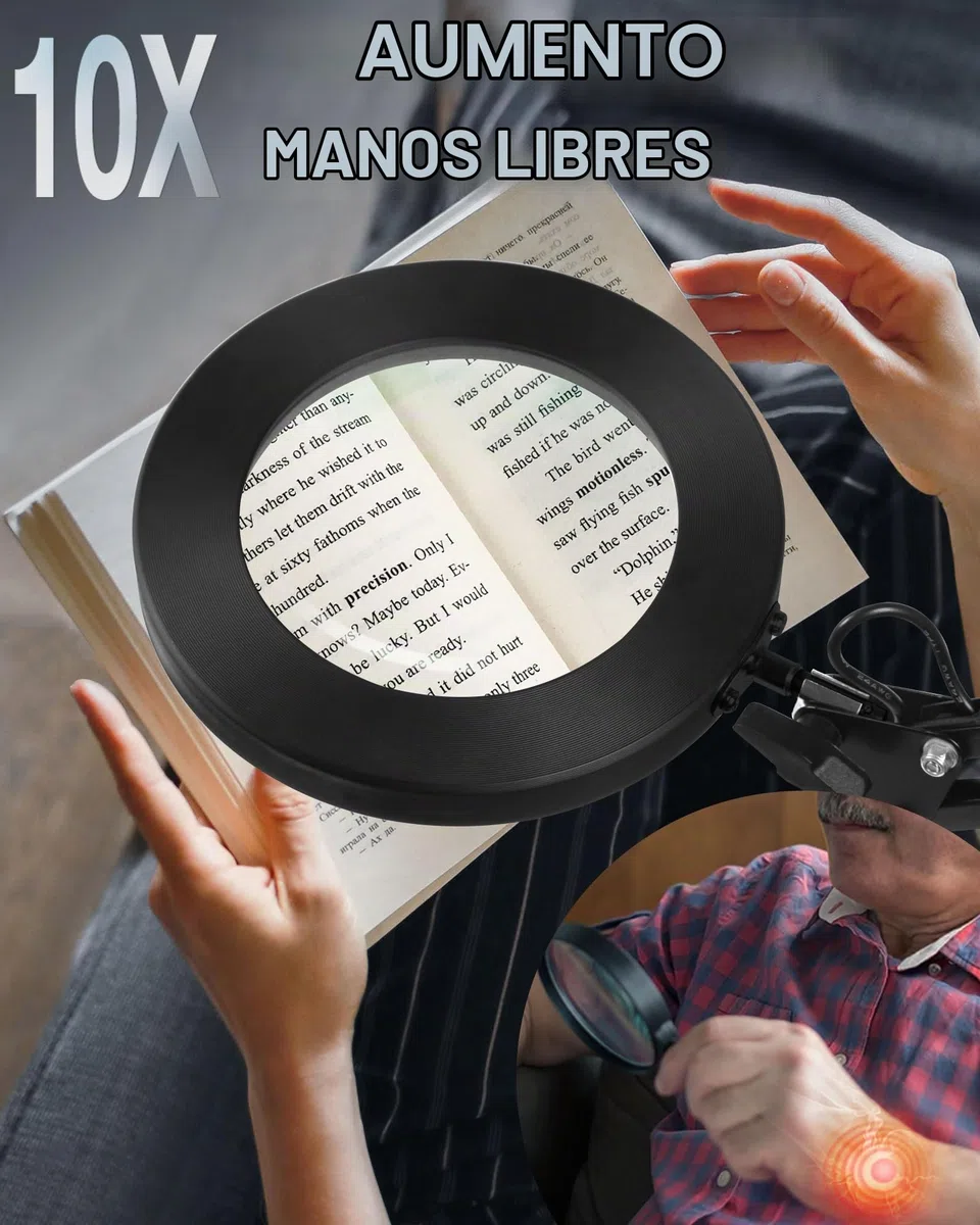 Lupa con luz y Brazo Extensible - sin Restricciones de Sspacio, Lupa con luz led para Manualidades de Vidrio con luz Ajustable y Abrazadera Estable, paraTrabajos de Aguja y Lectura